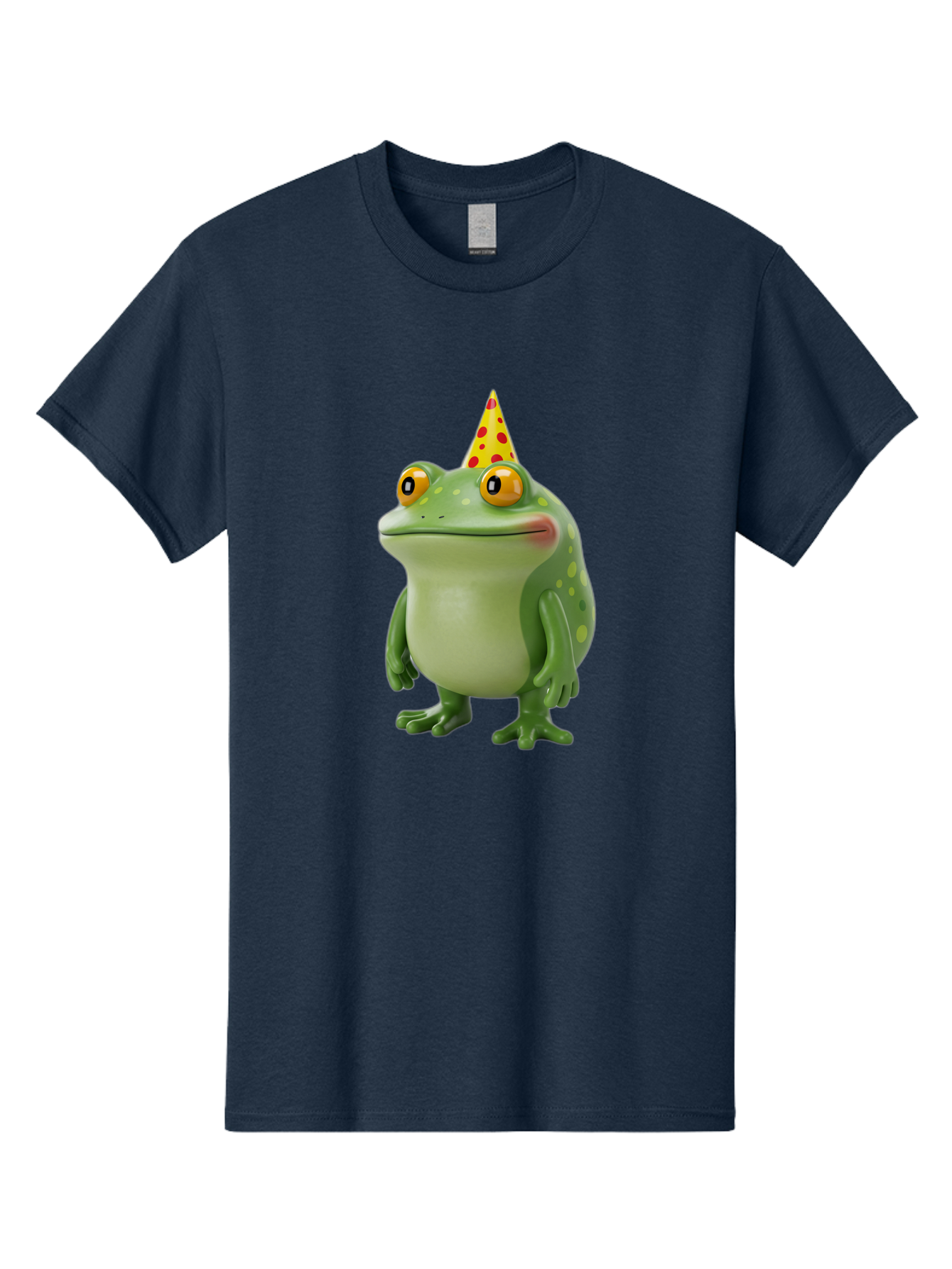 Party-Frog-Hat Men'S Graphic Tee, 100% Cotton, Comfortable Casual Summer Wear, Machine Washable, Cartoon Frog, Birthday Party, Festive Atmosphere, Yellow Party Hat, Red Polka Dots, Large Orange Eyes, Green Amphibian, Fun Celebration, Bac214