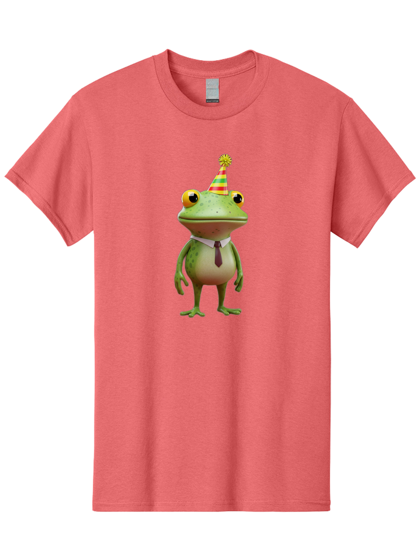 Party-Frog Men'S Graphic Tee, 100% Cotton, Comfortable Casual Summer Wear, Machine Washable, Funny Cartoon Frog, Party Hat, Festive Atmosphere, Celebration Mode, Comical Character, Animated Creature, Joyful Expression, Playful Vibe, Bac215