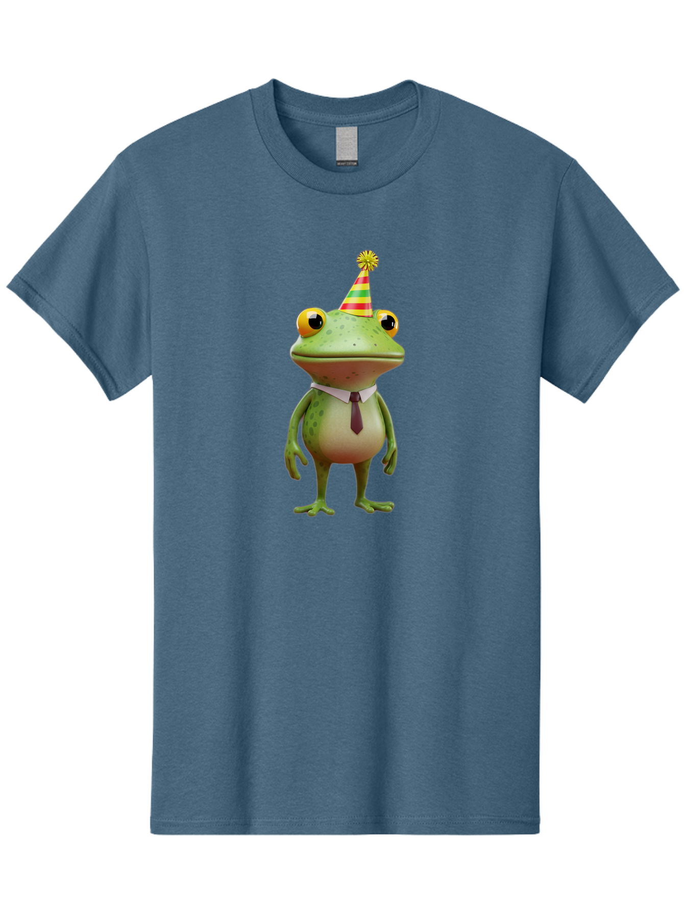 Party-Frog Men'S Graphic Tee, 100% Cotton, Comfortable Casual Summer Wear, Machine Washable, Funny Cartoon Frog, Party Hat, Festive Atmosphere, Celebration Mode, Comical Character, Animated Creature, Joyful Expression, Playful Vibe, Bac215