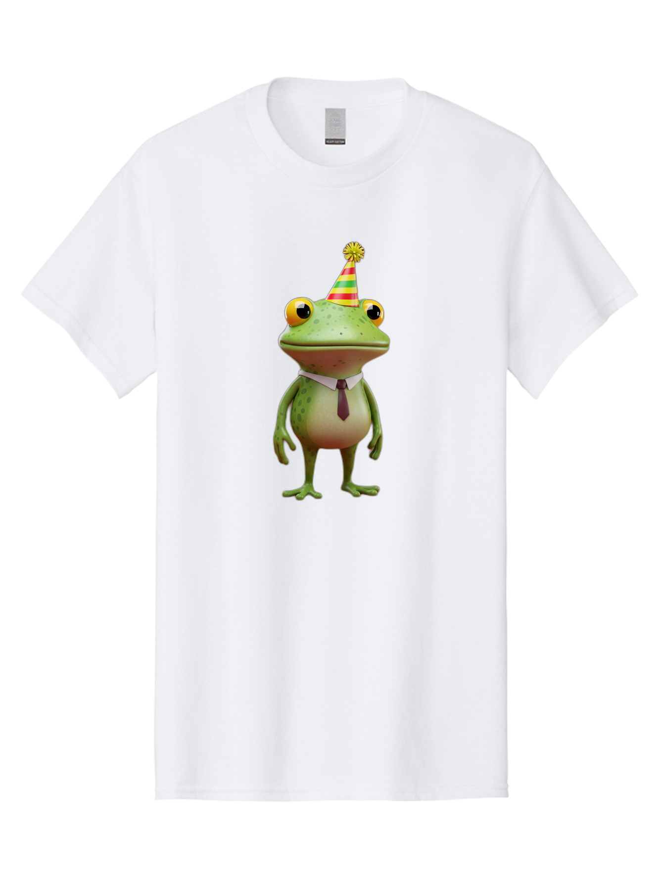 Party-Frog Men'S Graphic Tee, 100% Cotton, Comfortable Casual Summer Wear, Machine Washable, Funny Cartoon Frog, Party Hat, Festive Atmosphere, Celebration Mode, Comical Character, Animated Creature, Joyful Expression, Playful Vibe, Bac215