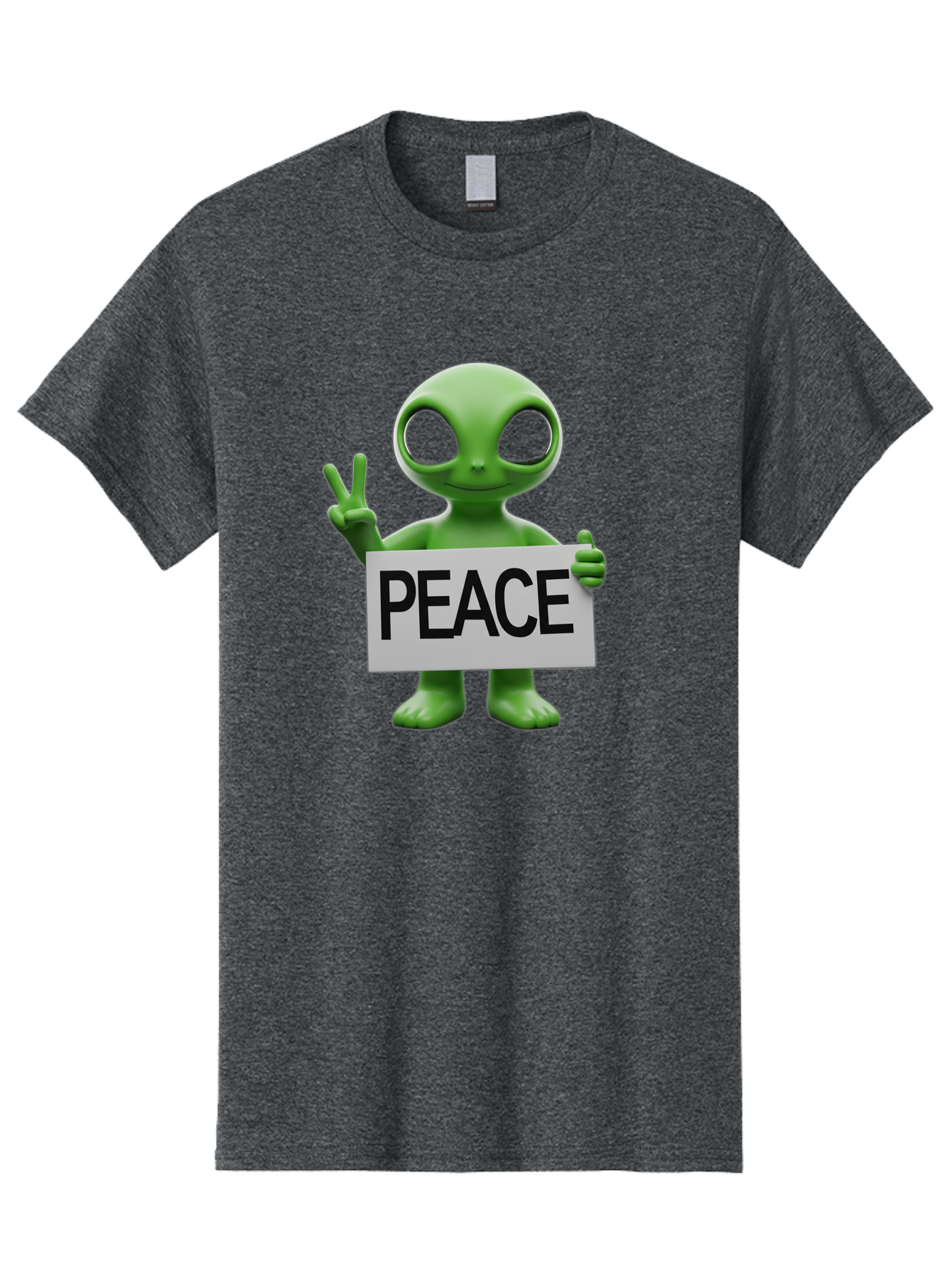 Peace-Alien Men'S Graphic Tee, 100% Cotton, Comfortable Casual Summer Wear, Machine Washable, Alien Holding Peace Sign, Extraterrestrial Being, Peace Symbol, Harmony, Unity, Alien Character, Positive Vibes, 3D Rendering, Funny Alien, Bac217