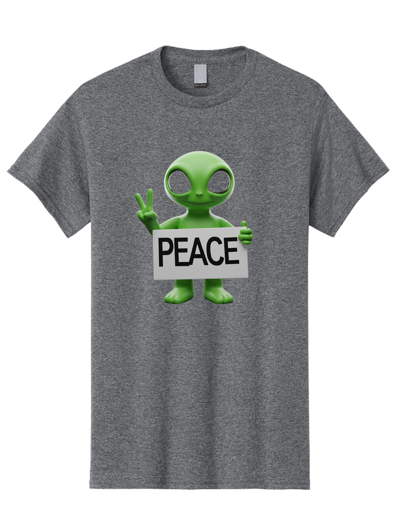 Peace-Alien Men'S Graphic Tee, 100% Cotton, Comfortable Casual Summer Wear, Machine Washable, Alien Holding Peace Sign, Extraterrestrial Being, Peace Symbol, Harmony, Unity, Alien Character, Positive Vibes, 3D Rendering, Funny Alien, Bac217