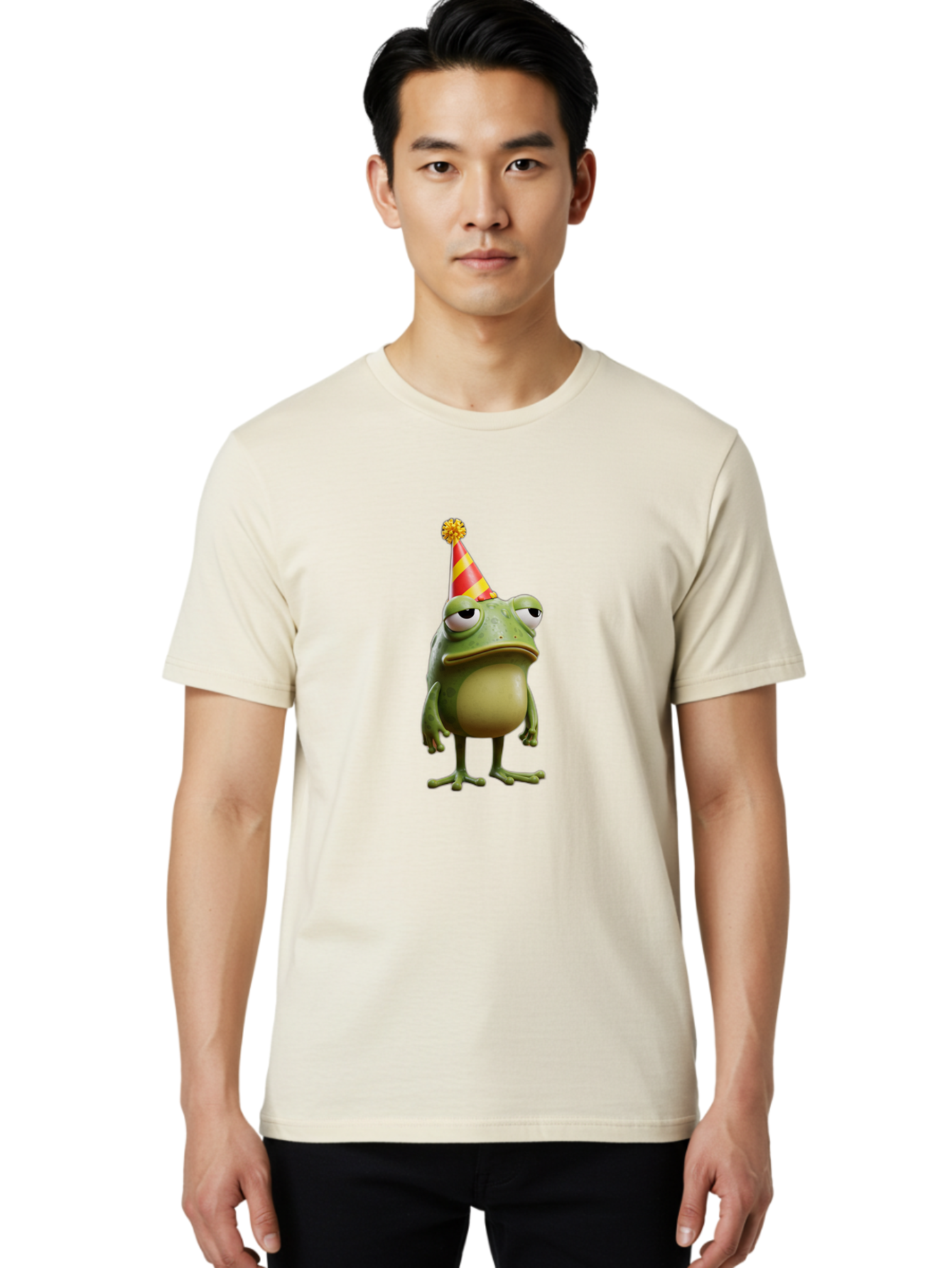 Pepe-The-Frog-Party-Hat Men'S Graphic Tee, 100% Cotton, Comfortable Casual Summer Wear, Machine Washable, Pepe The Frog, Party Hat, Frog Meme, Cartoon Character, Celebration, Funny, Meme Culture, Pepe, Sad Frog Bac218