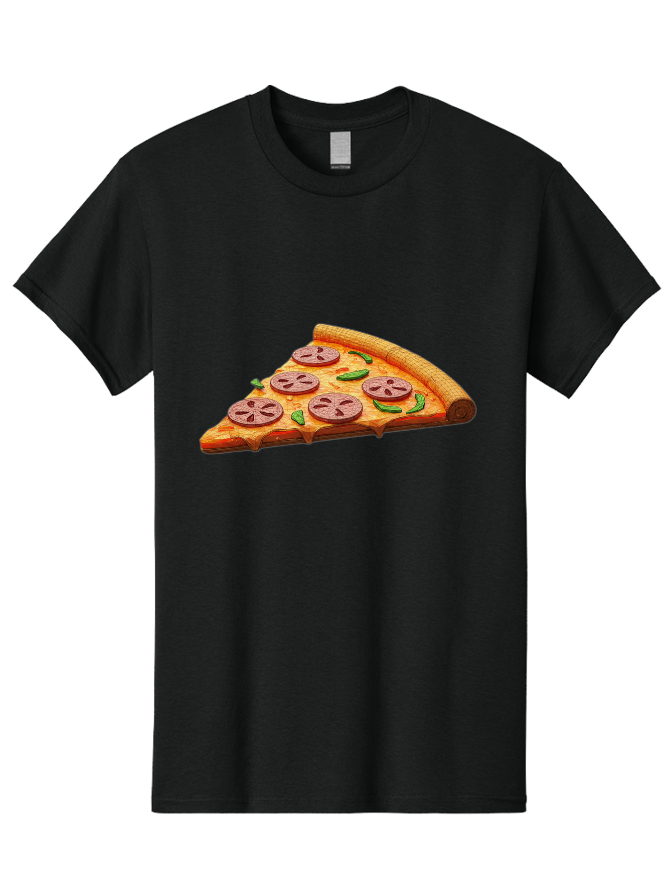 Pepperoni-Pizza-Slice-1 Men'S Graphic Tee, 100% Cotton, Comfortable Casual Summer Wear, Machine Washable, Pepperoni Pizza Slice, Melted Cheese, Pepperoni Slices, Jalapeno Peppers, Cartoon-Style Pizza, Food Illustration, Savory Treat Bac219