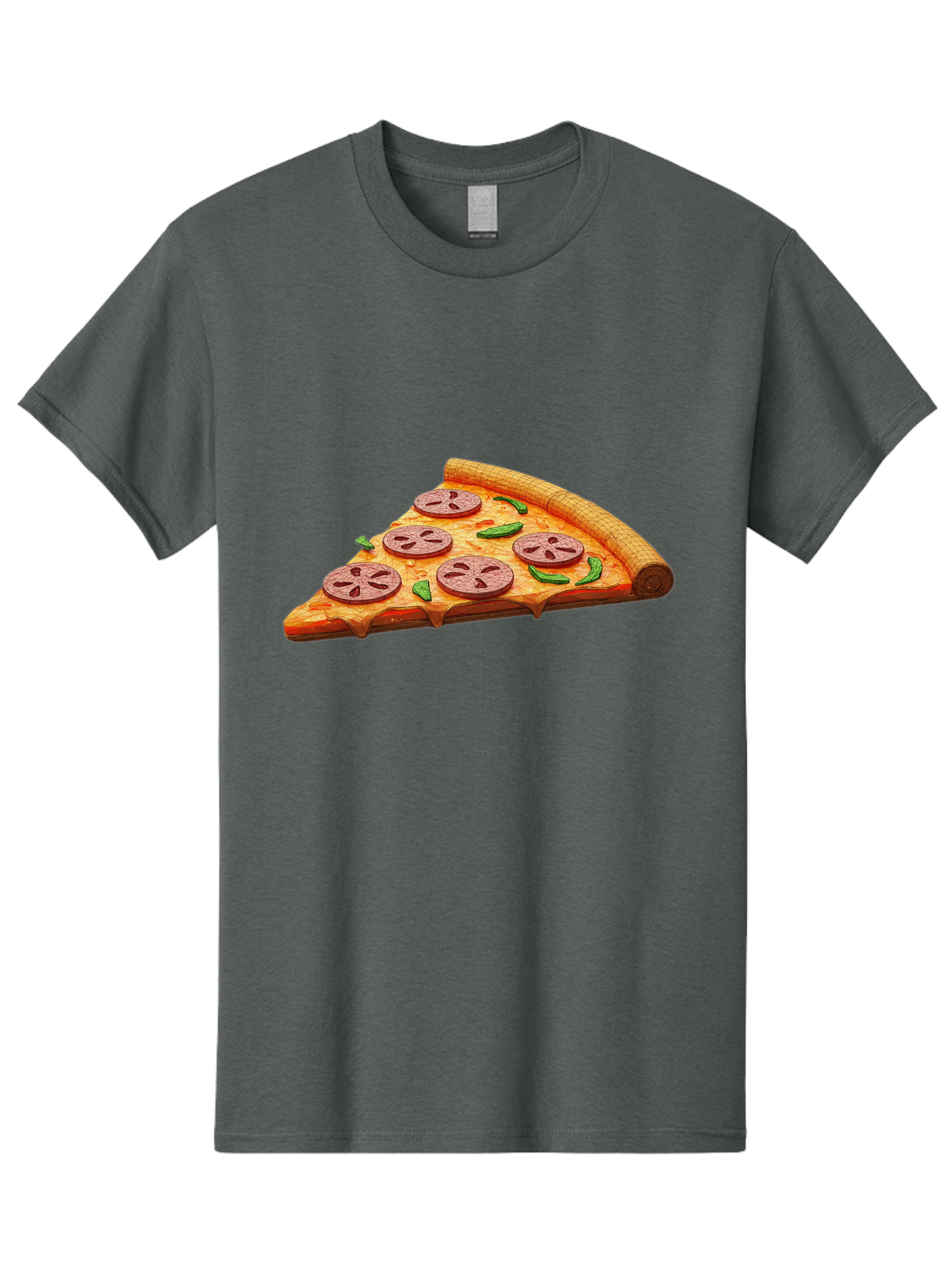 Pepperoni-Pizza-Slice-1 Men'S Graphic Tee, 100% Cotton, Comfortable Casual Summer Wear, Machine Washable, Pepperoni Pizza Slice, Melted Cheese, Pepperoni Slices, Jalapeno Peppers, Cartoon-Style Pizza, Food Illustration, Savory Treat Bac219
