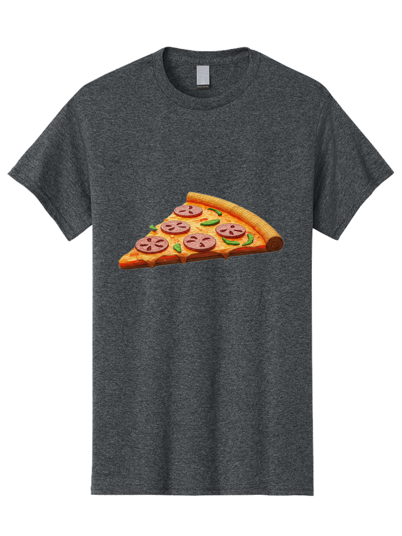 Pepperoni-Pizza-Slice-1 Men'S Graphic Tee, 100% Cotton, Comfortable Casual Summer Wear, Machine Washable, Pepperoni Pizza Slice, Melted Cheese, Pepperoni Slices, Jalapeno Peppers, Cartoon-Style Pizza, Food Illustration, Savory Treat Bac219