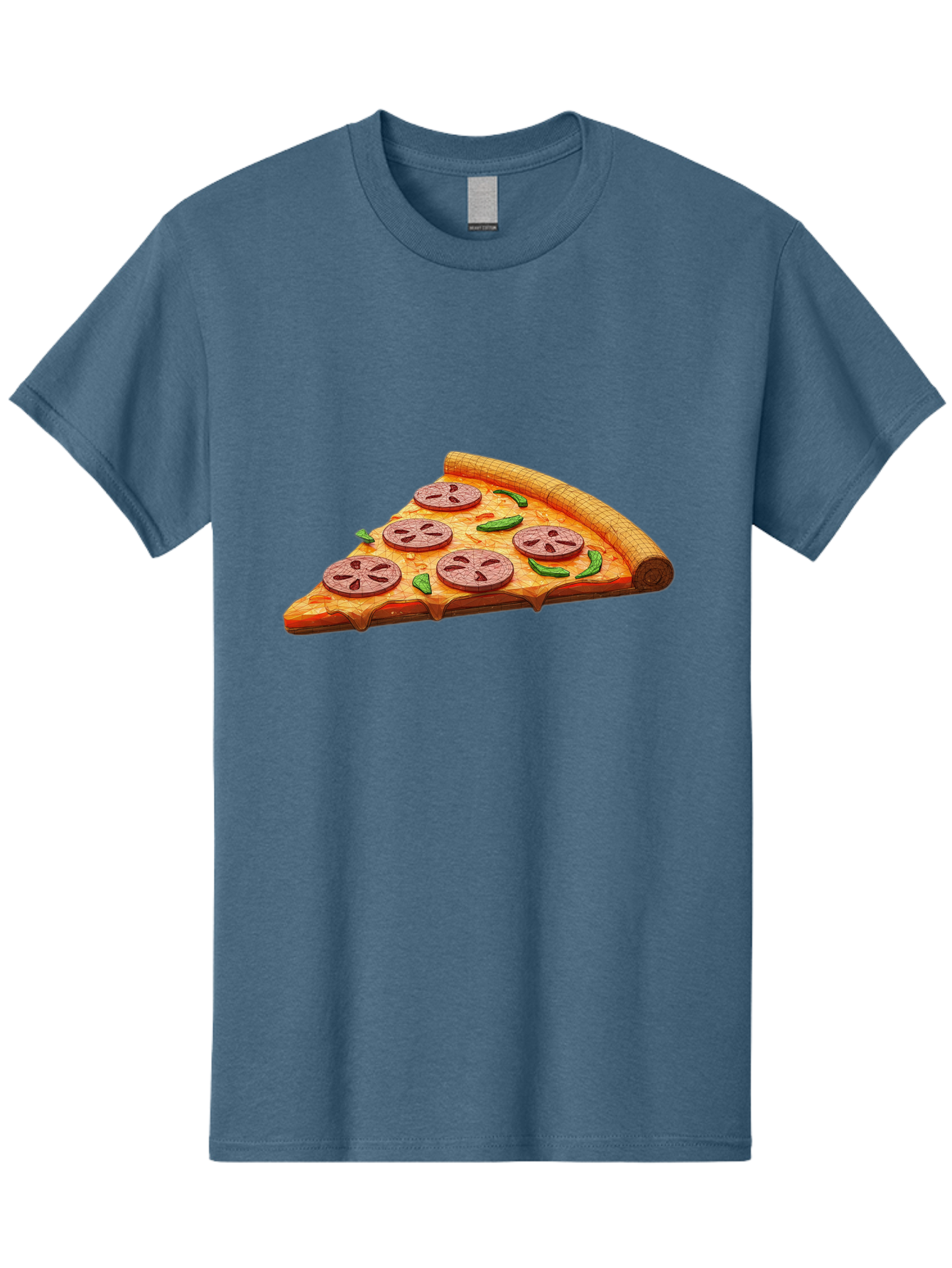 Pepperoni-Pizza-Slice-1 Men'S Graphic Tee, 100% Cotton, Comfortable Casual Summer Wear, Machine Washable, Pepperoni Pizza Slice, Melted Cheese, Pepperoni Slices, Jalapeno Peppers, Cartoon-Style Pizza, Food Illustration, Savory Treat Bac219