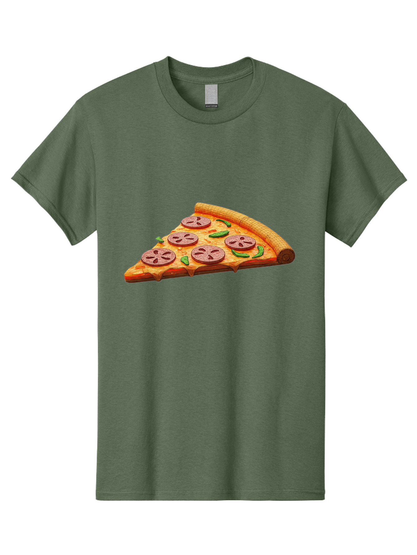 Pepperoni-Pizza-Slice-1 Men'S Graphic Tee, 100% Cotton, Comfortable Casual Summer Wear, Machine Washable, Pepperoni Pizza Slice, Melted Cheese, Pepperoni Slices, Jalapeno Peppers, Cartoon-Style Pizza, Food Illustration, Savory Treat Bac219