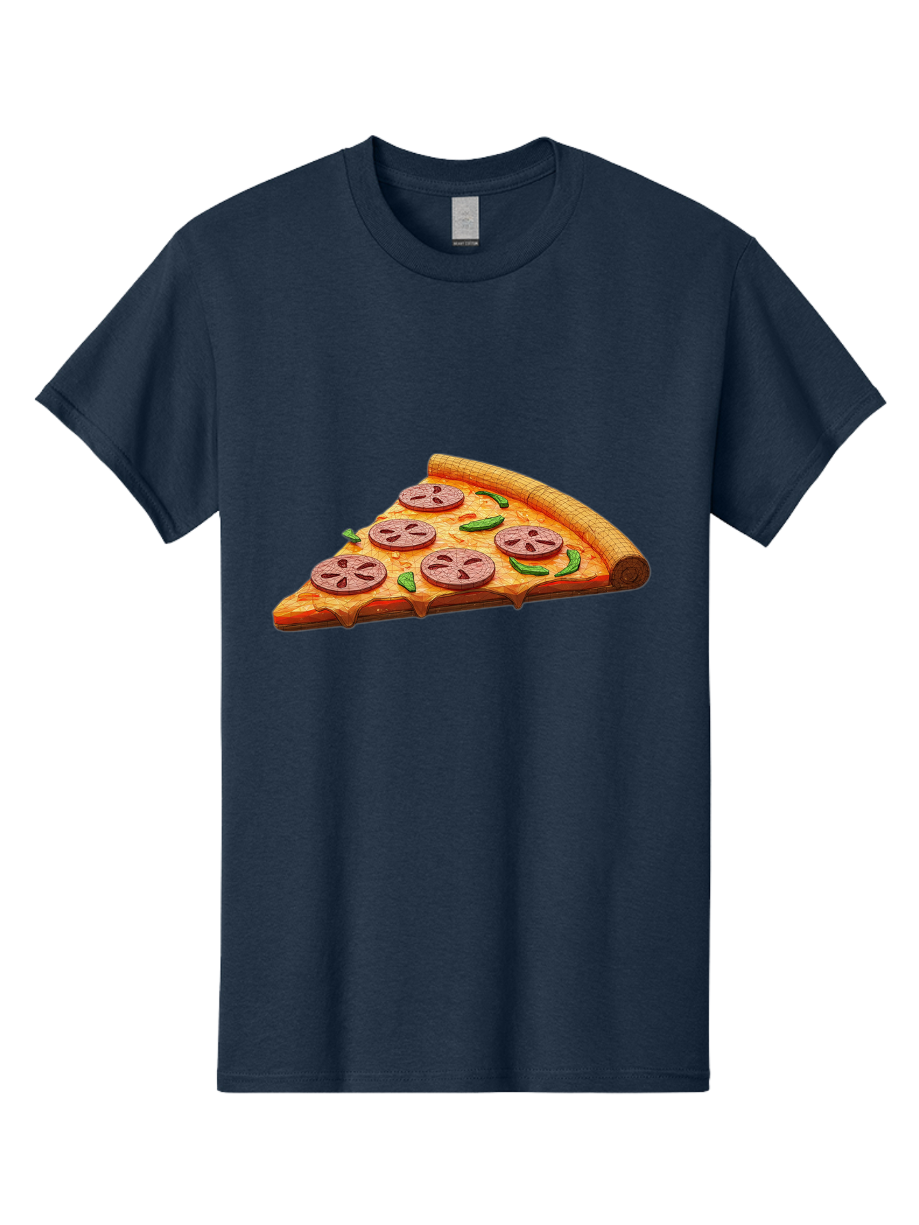 Pepperoni-Pizza-Slice-1 Men'S Graphic Tee, 100% Cotton, Comfortable Casual Summer Wear, Machine Washable, Pepperoni Pizza Slice, Melted Cheese, Pepperoni Slices, Jalapeno Peppers, Cartoon-Style Pizza, Food Illustration, Savory Treat Bac219