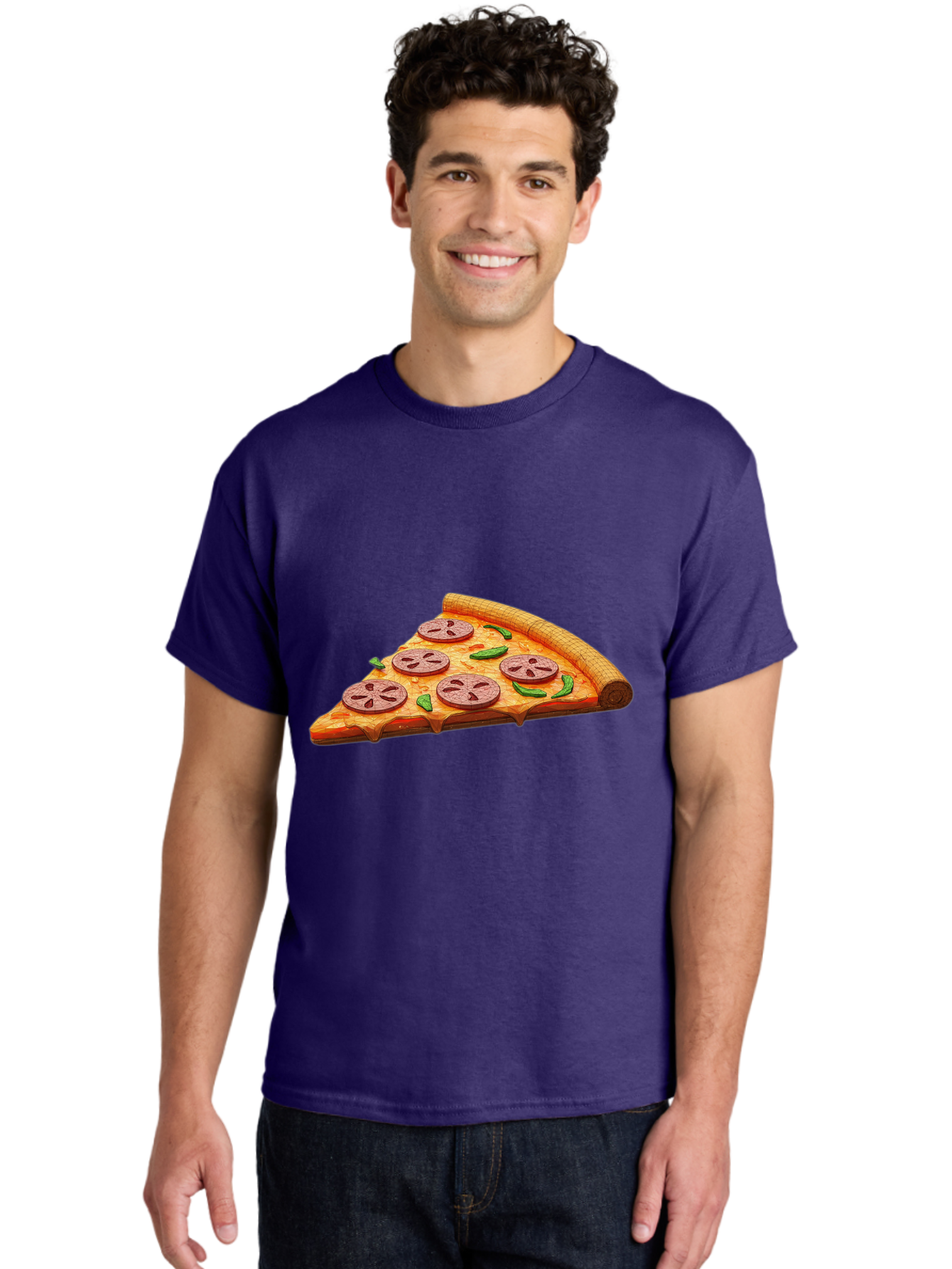 Pepperoni-Pizza-Slice-1 Men'S Graphic Tee, 100% Cotton, Comfortable Casual Summer Wear, Machine Washable, Pepperoni Pizza Slice, Melted Cheese, Pepperoni Slices, Jalapeno Peppers, Cartoon-Style Pizza, Food Illustration, Savory Treat Bac219