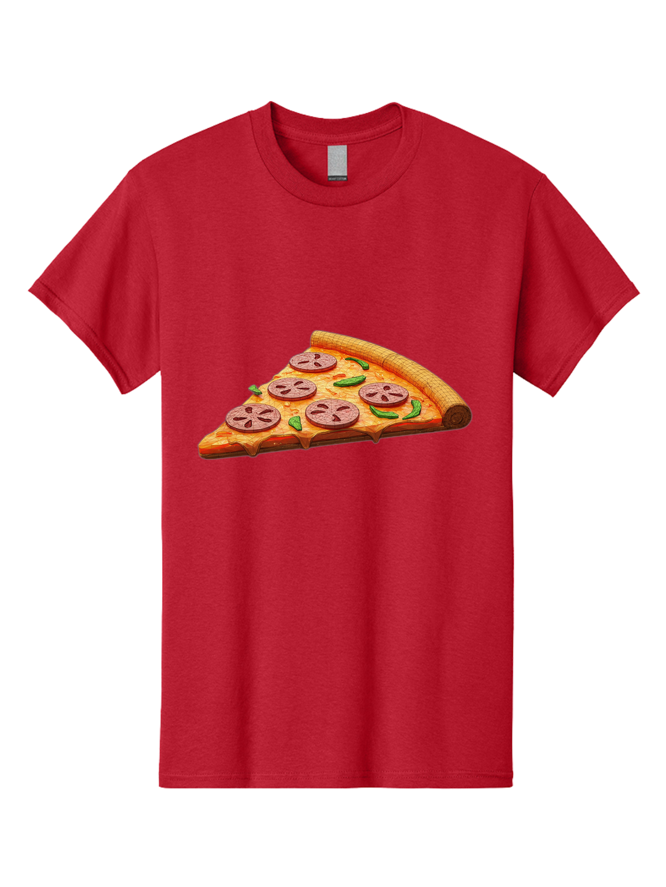 Pepperoni-Pizza-Slice-1 Men'S Graphic Tee, 100% Cotton, Comfortable Casual Summer Wear, Machine Washable, Pepperoni Pizza Slice, Melted Cheese, Pepperoni Slices, Jalapeno Peppers, Cartoon-Style Pizza, Food Illustration, Savory Treat Bac219