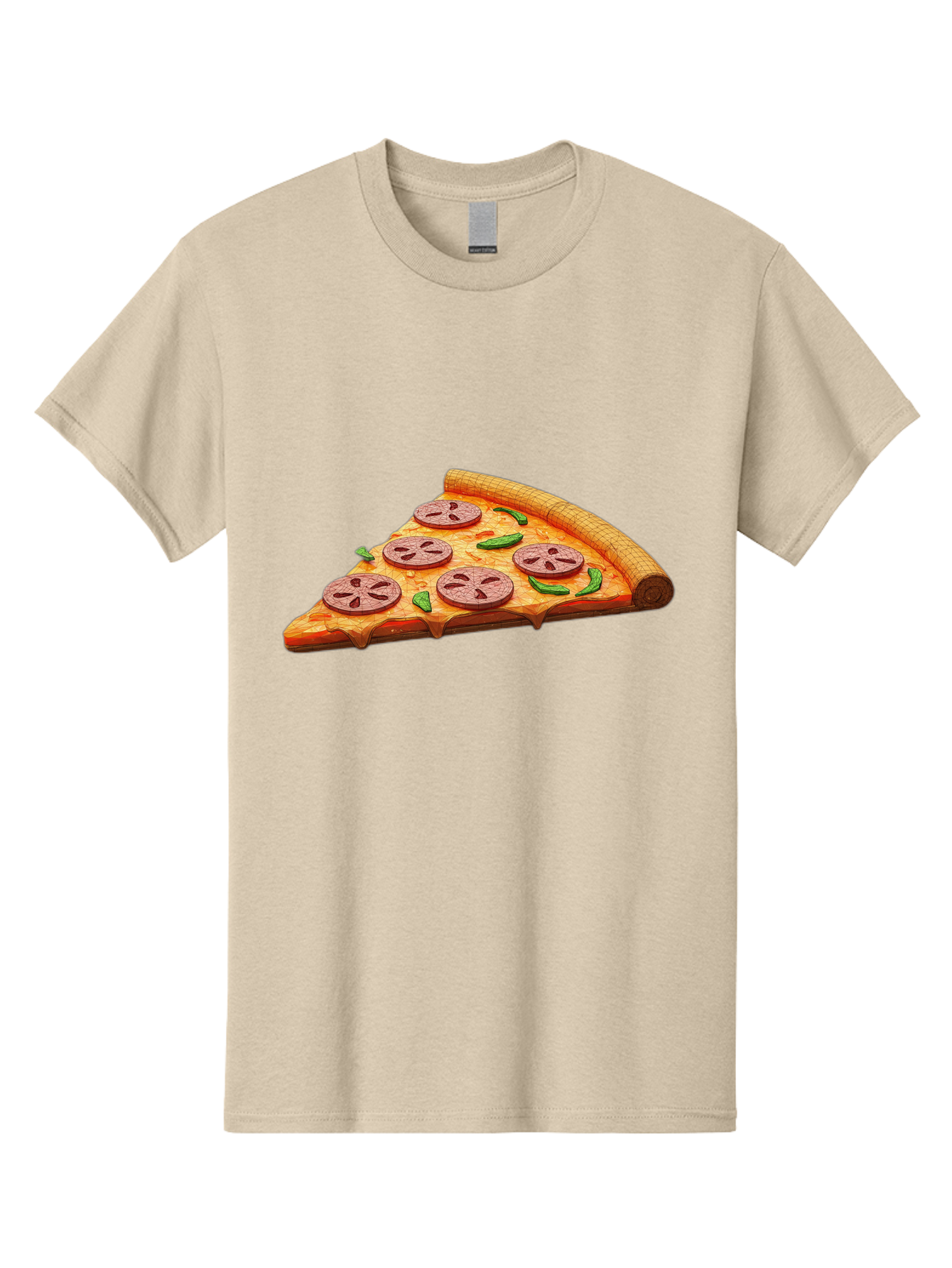 Pepperoni-Pizza-Slice-1 Men'S Graphic Tee, 100% Cotton, Comfortable Casual Summer Wear, Machine Washable, Pepperoni Pizza Slice, Melted Cheese, Pepperoni Slices, Jalapeno Peppers, Cartoon-Style Pizza, Food Illustration, Savory Treat Bac219
