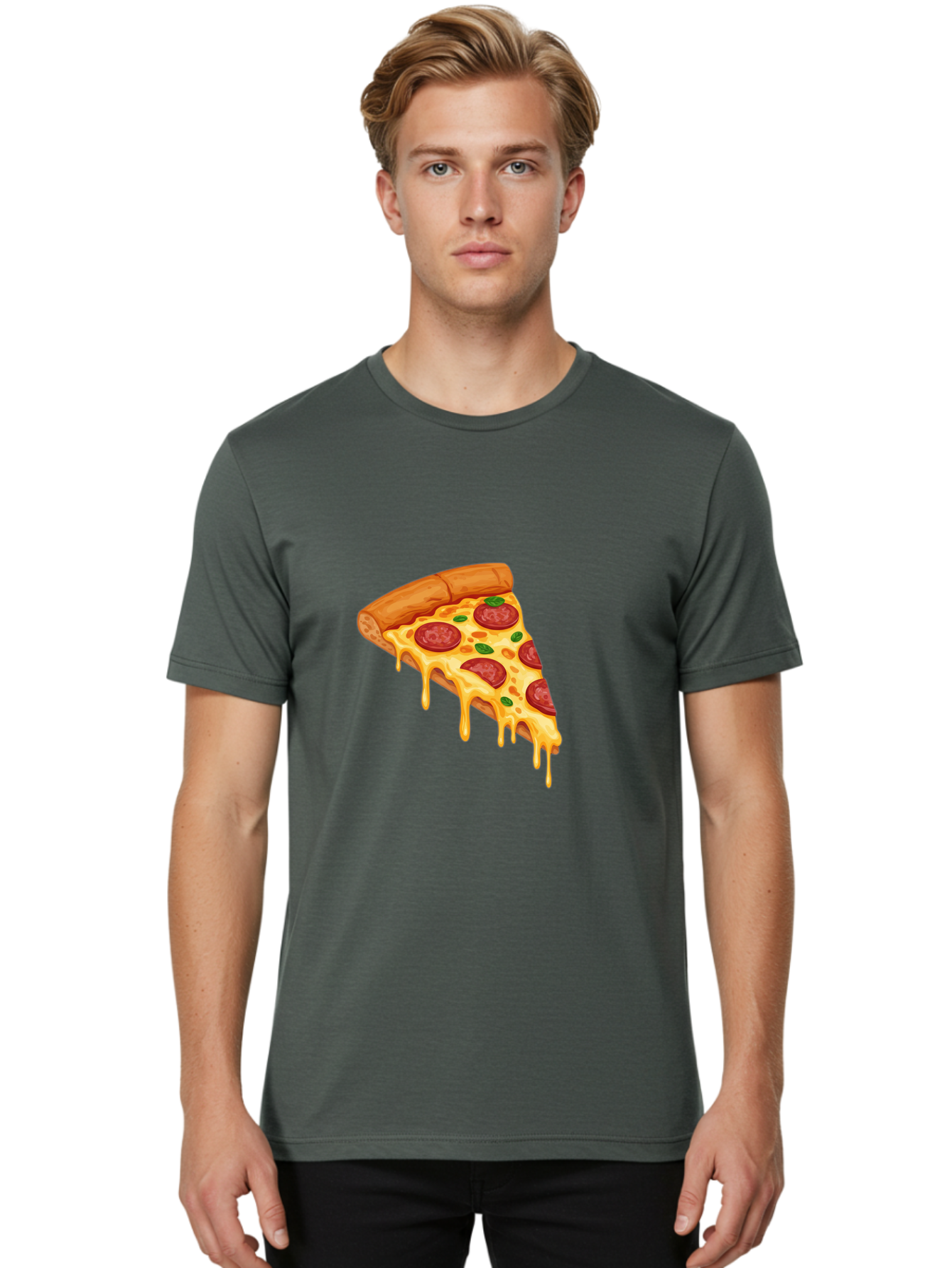 Pepperoni-Pizza-Slice-10 Men'S Graphic Tee, 100% Cotton, Comfortable Casual Summer Wear, Machine Washable, Pepperoni Pizza, Cheesy Goodness, Gooey Cheese, Savory Delight, Italian Cuisine, Melted Mozzarella, Fresh Basil, Spicy Pepperoni, Bac220