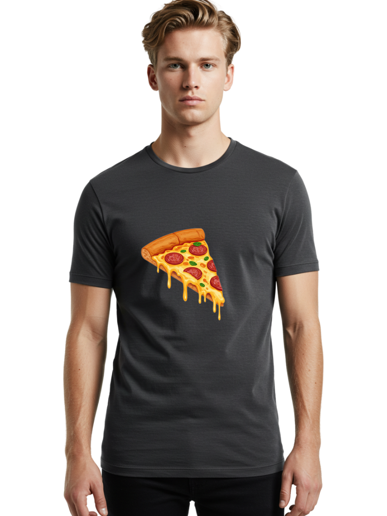 Pepperoni-Pizza-Slice-10 Men'S Graphic Tee, 100% Cotton, Comfortable Casual Summer Wear, Machine Washable, Pepperoni Pizza, Cheesy Goodness, Gooey Cheese, Savory Delight, Italian Cuisine, Melted Mozzarella, Fresh Basil, Spicy Pepperoni, Bac220