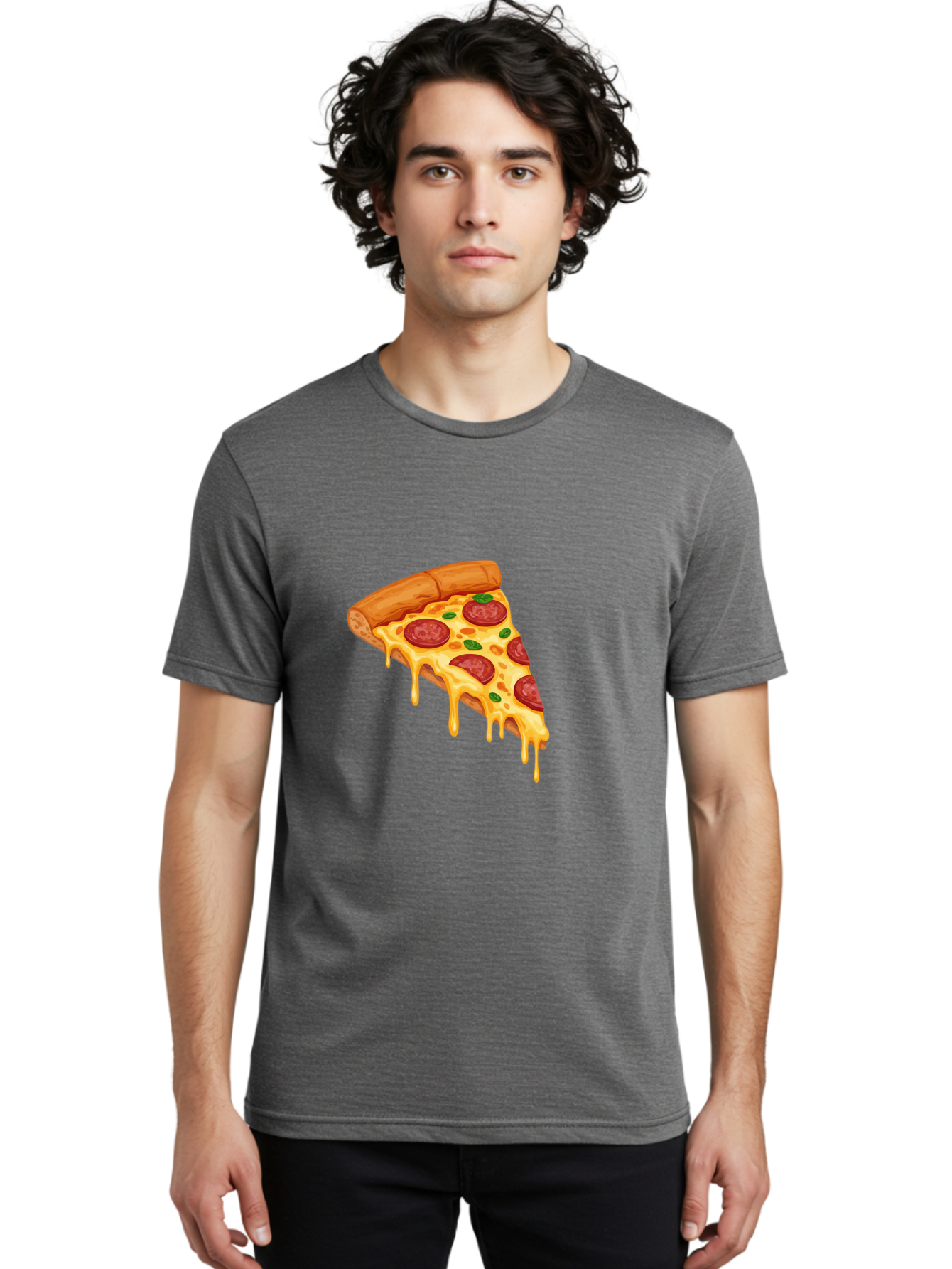 Pepperoni-Pizza-Slice-10 Men'S Graphic Tee, 100% Cotton, Comfortable Casual Summer Wear, Machine Washable, Pepperoni Pizza, Cheesy Goodness, Gooey Cheese, Savory Delight, Italian Cuisine, Melted Mozzarella, Fresh Basil, Spicy Pepperoni, Bac220