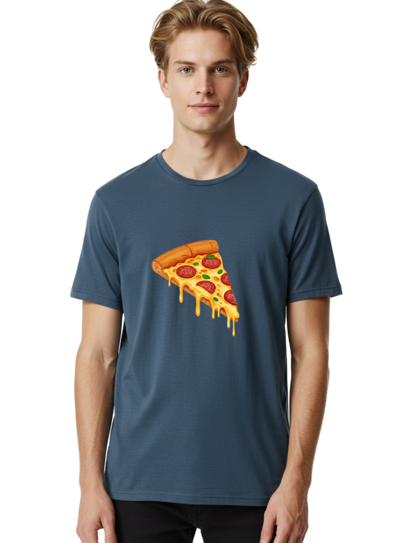 Pepperoni-Pizza-Slice-10 Men'S Graphic Tee, 100% Cotton, Comfortable Casual Summer Wear, Machine Washable, Pepperoni Pizza, Cheesy Goodness, Gooey Cheese, Savory Delight, Italian Cuisine, Melted Mozzarella, Fresh Basil, Spicy Pepperoni, Bac220