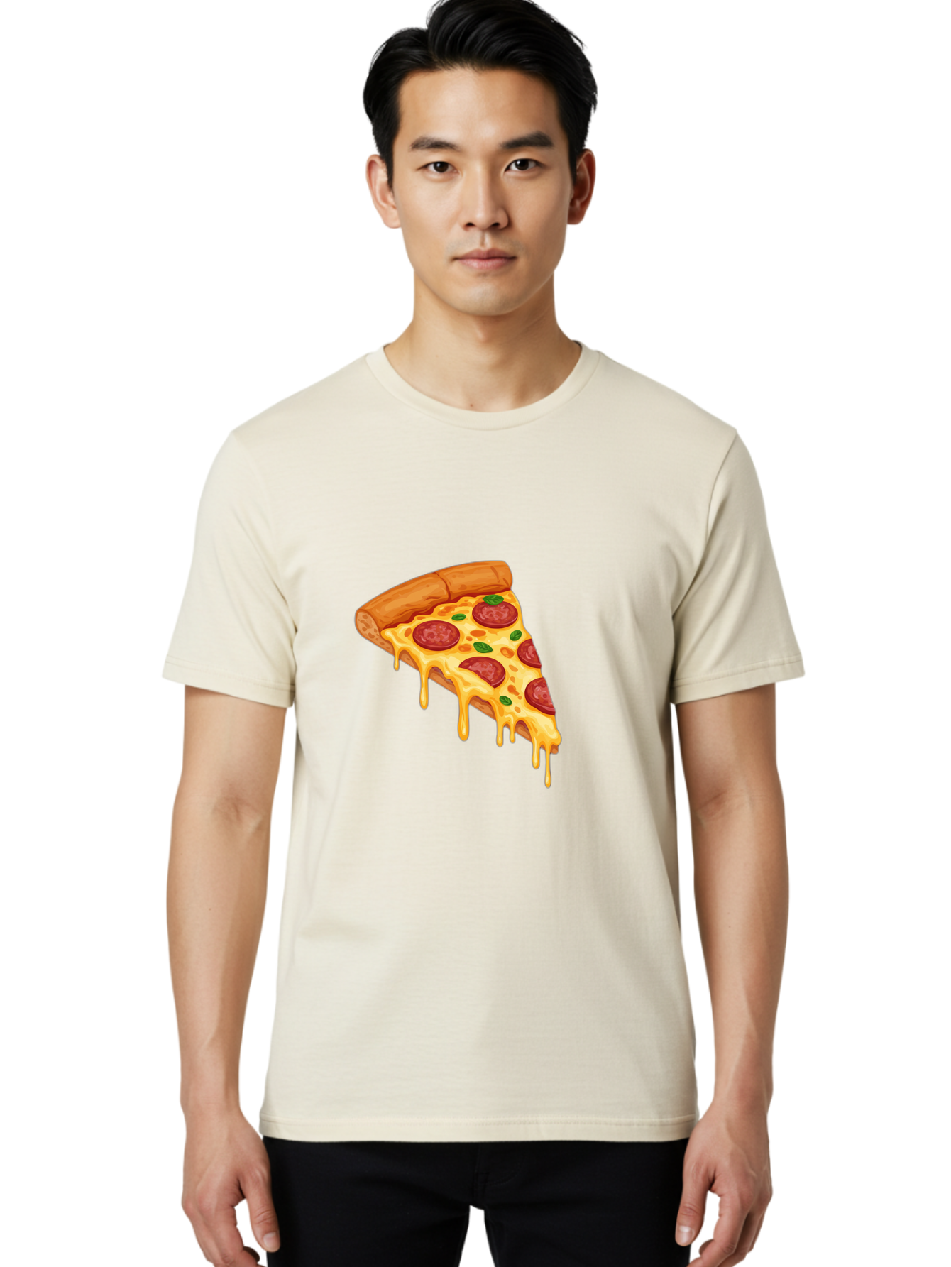Pepperoni-Pizza-Slice-10 Men'S Graphic Tee, 100% Cotton, Comfortable Casual Summer Wear, Machine Washable, Pepperoni Pizza, Cheesy Goodness, Gooey Cheese, Savory Delight, Italian Cuisine, Melted Mozzarella, Fresh Basil, Spicy Pepperoni, Bac220