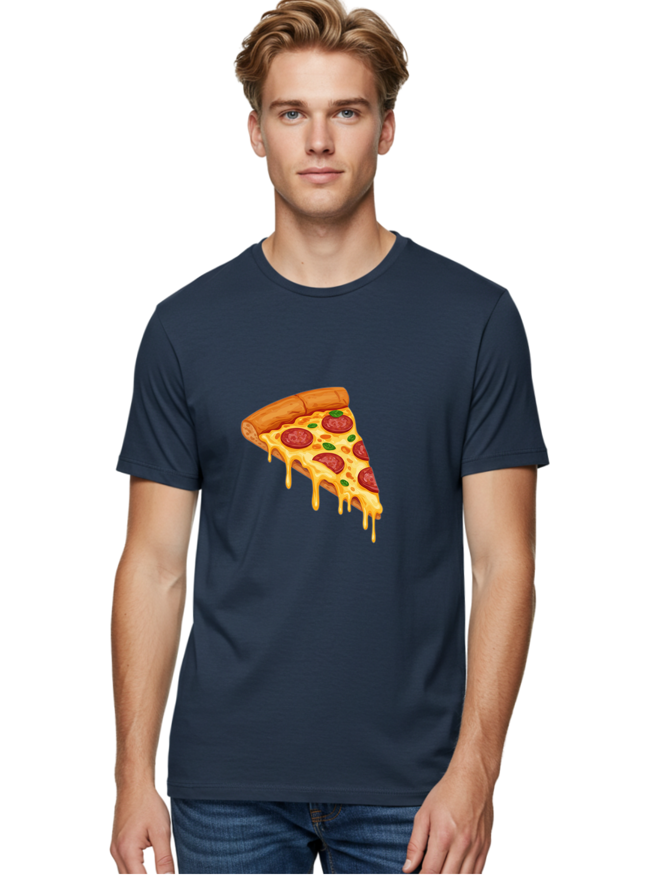 Pepperoni-Pizza-Slice-10 Men'S Graphic Tee, 100% Cotton, Comfortable Casual Summer Wear, Machine Washable, Pepperoni Pizza, Cheesy Goodness, Gooey Cheese, Savory Delight, Italian Cuisine, Melted Mozzarella, Fresh Basil, Spicy Pepperoni, Bac220