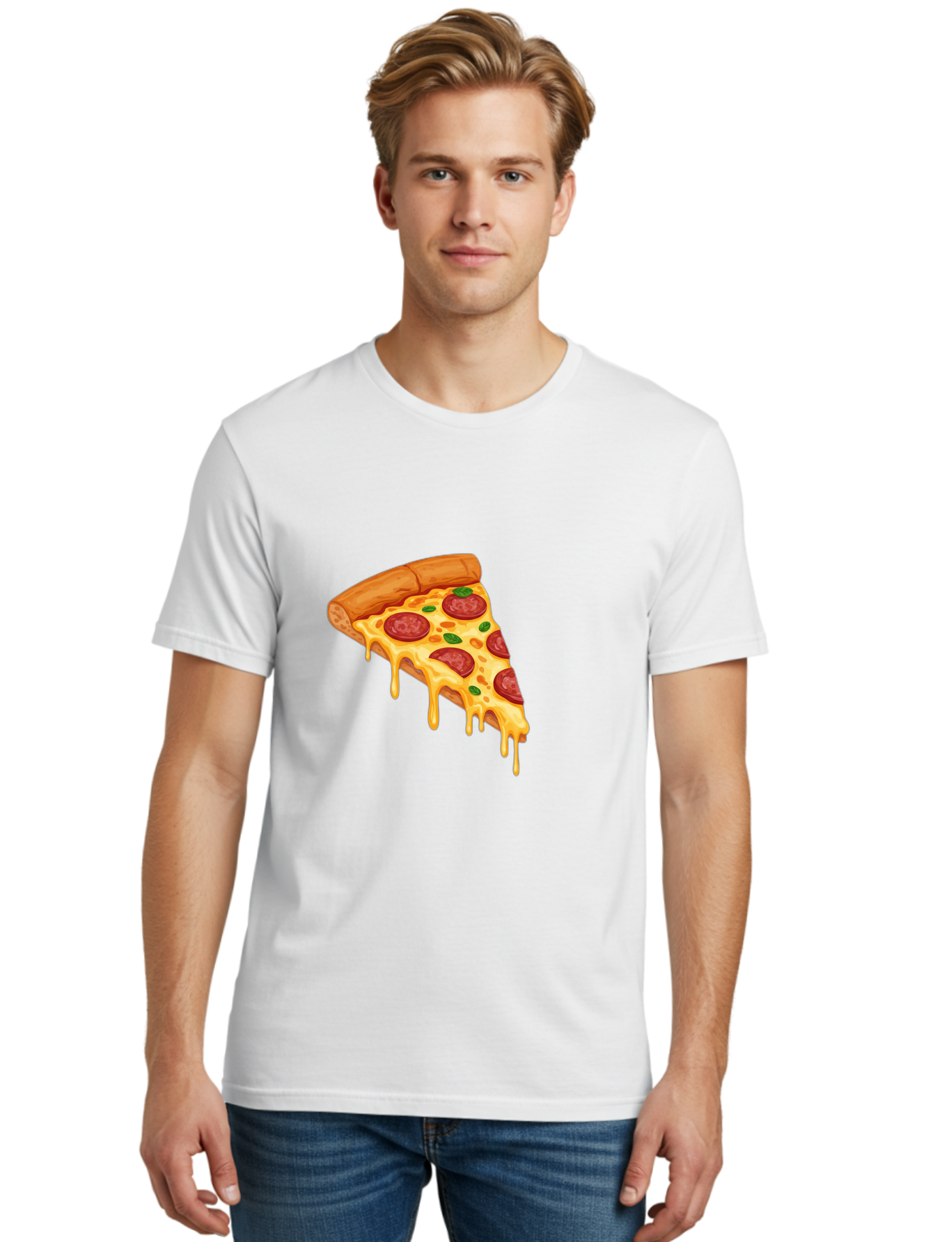Pepperoni-Pizza-Slice-10 Men'S Graphic Tee, 100% Cotton, Comfortable Casual Summer Wear, Machine Washable, Pepperoni Pizza, Cheesy Goodness, Gooey Cheese, Savory Delight, Italian Cuisine, Melted Mozzarella, Fresh Basil, Spicy Pepperoni, Bac220
