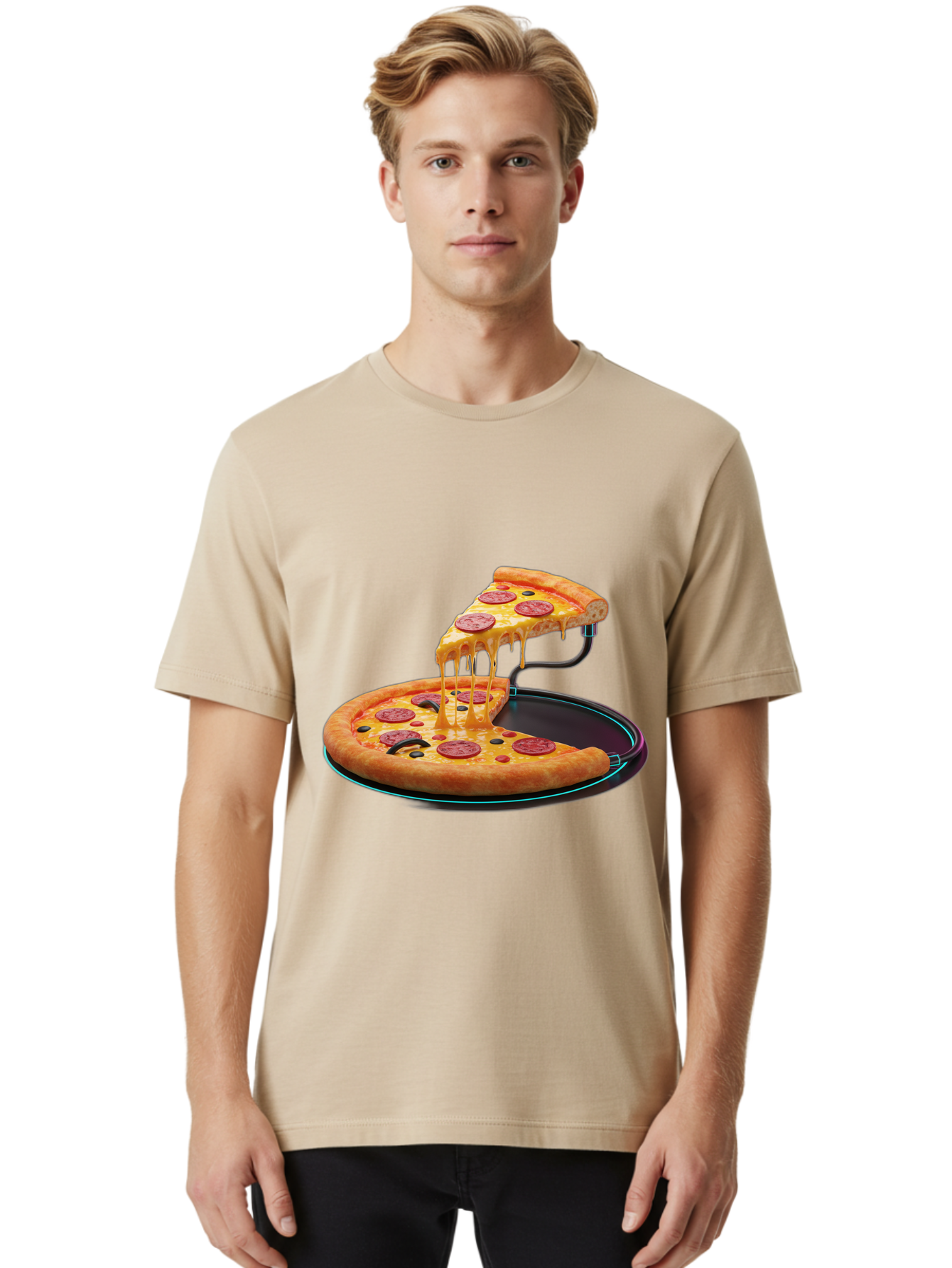 Pepperoni-Pizza-Slice-11 Men'S Graphic Tee, 100% Cotton, Comfortable Casual Summer Wear, Machine Washable, Pepperoni Pizza, Melted Cheese, Pizza Toppings, Savory Delight, Cheesy Goodness, Italian Cuisine, Foodie Favorite, Appetizing Treat, Bac221