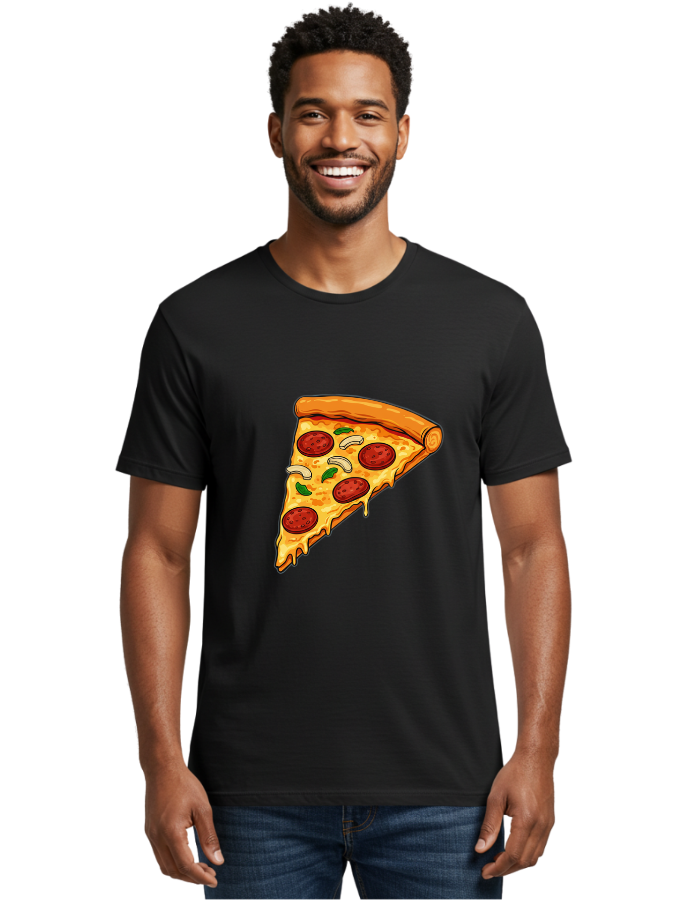 Pepperoni-Pizza-Slice-13 Men'S Graphic Tee, 100% Cotton, Comfortable Casual Summer Wear, Machine Washable, Cheesy Pizza Slice, Pepperoni Pizza, Melting Cheese, Crusty Edge, Fresh Basil Leaves, Savory Toppings, Italian Cuisine, Delicious Food, Bac223