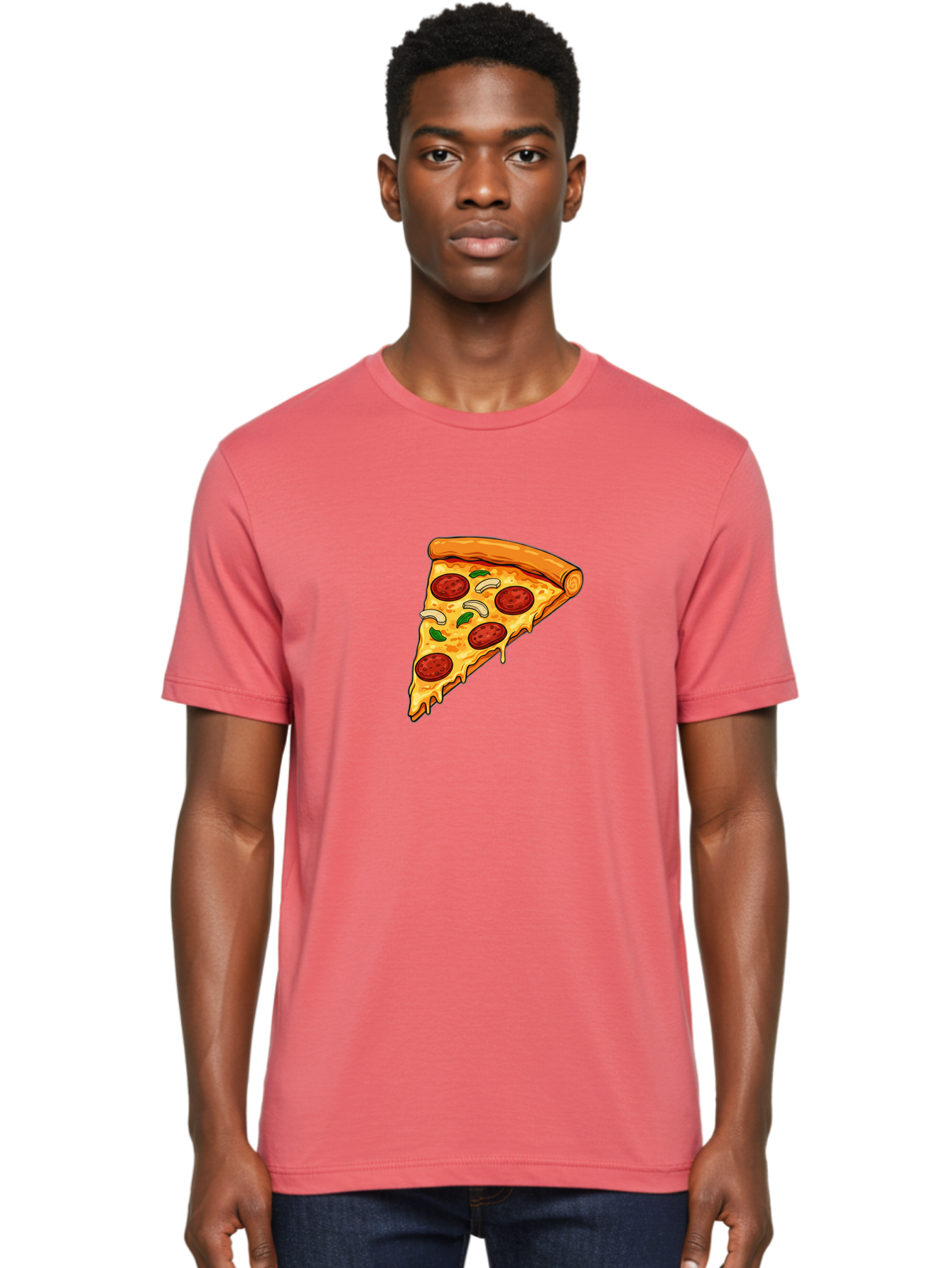 Pepperoni-Pizza-Slice-13 Men'S Graphic Tee, 100% Cotton, Comfortable Casual Summer Wear, Machine Washable, Cheesy Pizza Slice, Pepperoni Pizza, Melting Cheese, Crusty Edge, Fresh Basil Leaves, Savory Toppings, Italian Cuisine, Delicious Food, Bac223