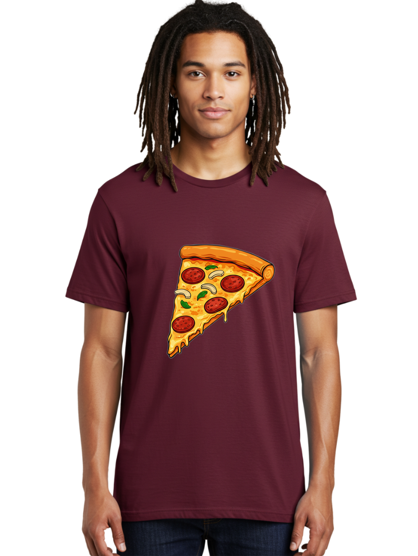 Pepperoni-Pizza-Slice-13 Men'S Graphic Tee, 100% Cotton, Comfortable Casual Summer Wear, Machine Washable, Cheesy Pizza Slice, Pepperoni Pizza, Melting Cheese, Crusty Edge, Fresh Basil Leaves, Savory Toppings, Italian Cuisine, Delicious Food, Bac223
