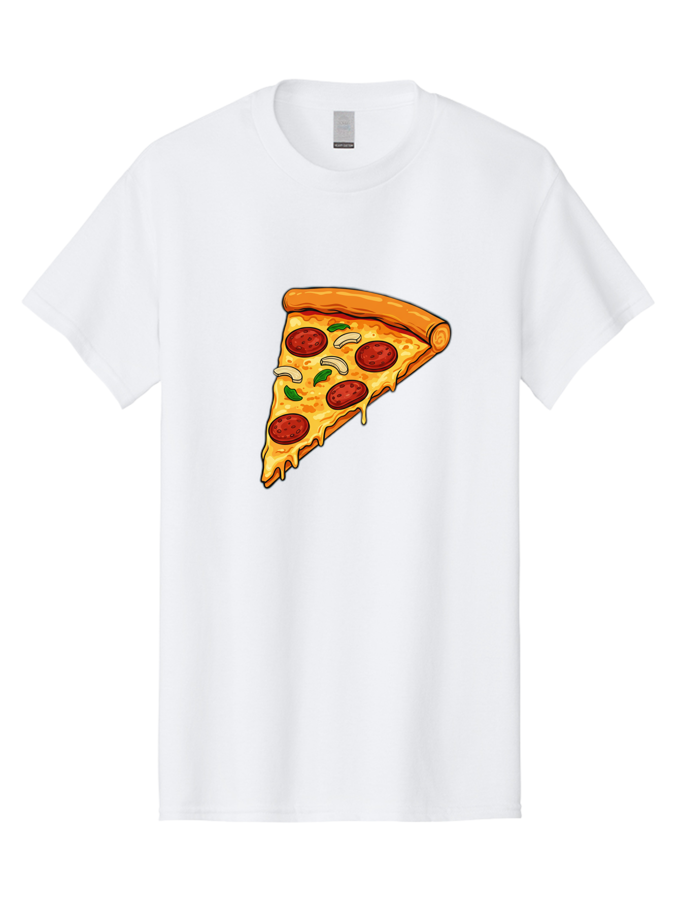 Pepperoni-Pizza-Slice-13 Men'S Graphic Tee, 100% Cotton, Comfortable Casual Summer Wear, Machine Washable, Cheesy Pizza Slice, Pepperoni Pizza, Melting Cheese, Crusty Edge, Fresh Basil Leaves, Savory Toppings, Italian Cuisine, Delicious Food, Bac223