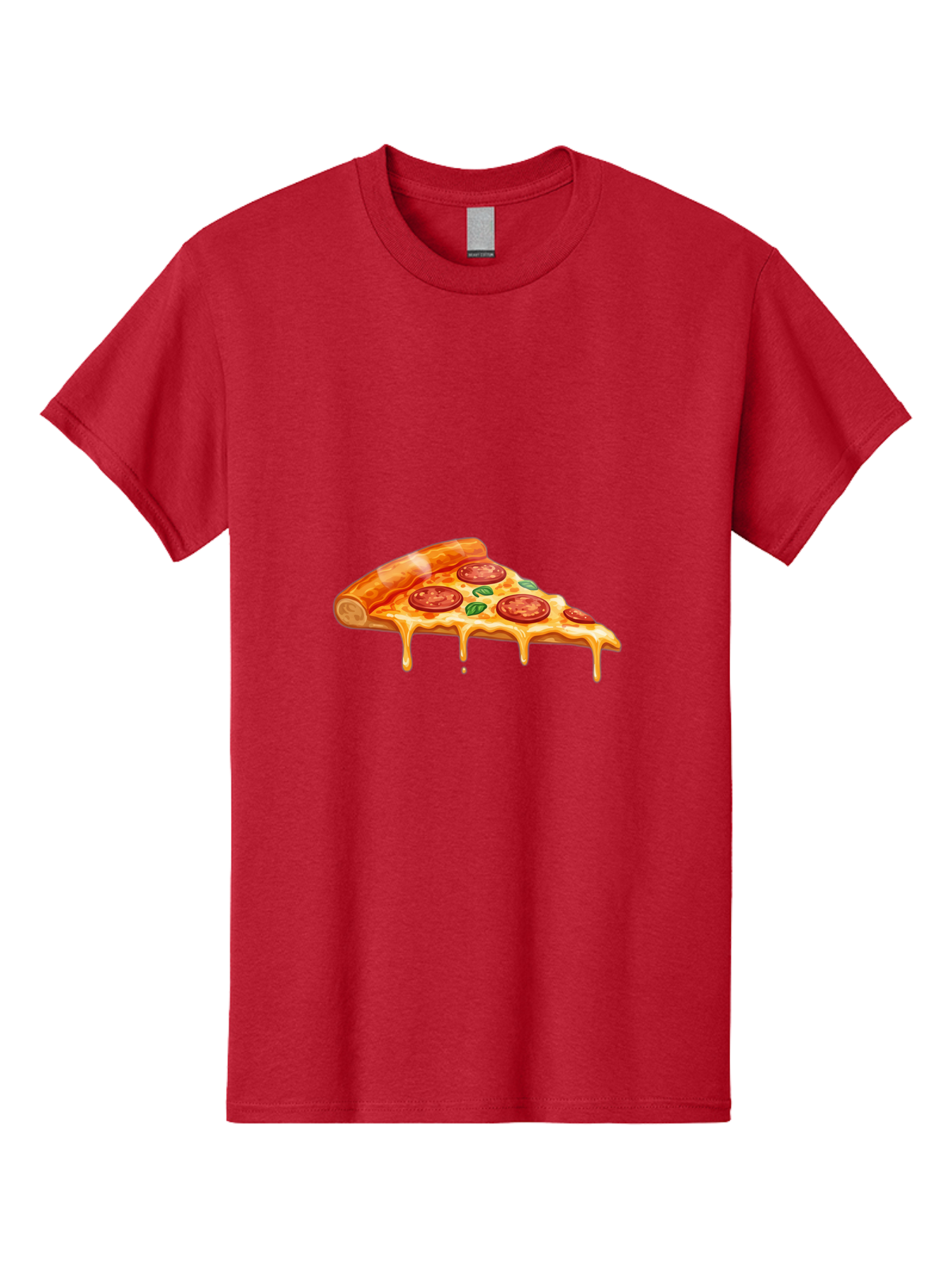 Pepperoni-Pizza-Slice-14 Men'S Graphic Tee, 100% Cotton, Comfortable Casual Summer Wear, Machine Washable, Cheesy Pepperoni Pizza, Melted Mozzarella, Spicy Pepperoni Slices, Fresh Basil Leaves, Italian Cuisine, Pizza Lover, Foodie Delight, Bac224