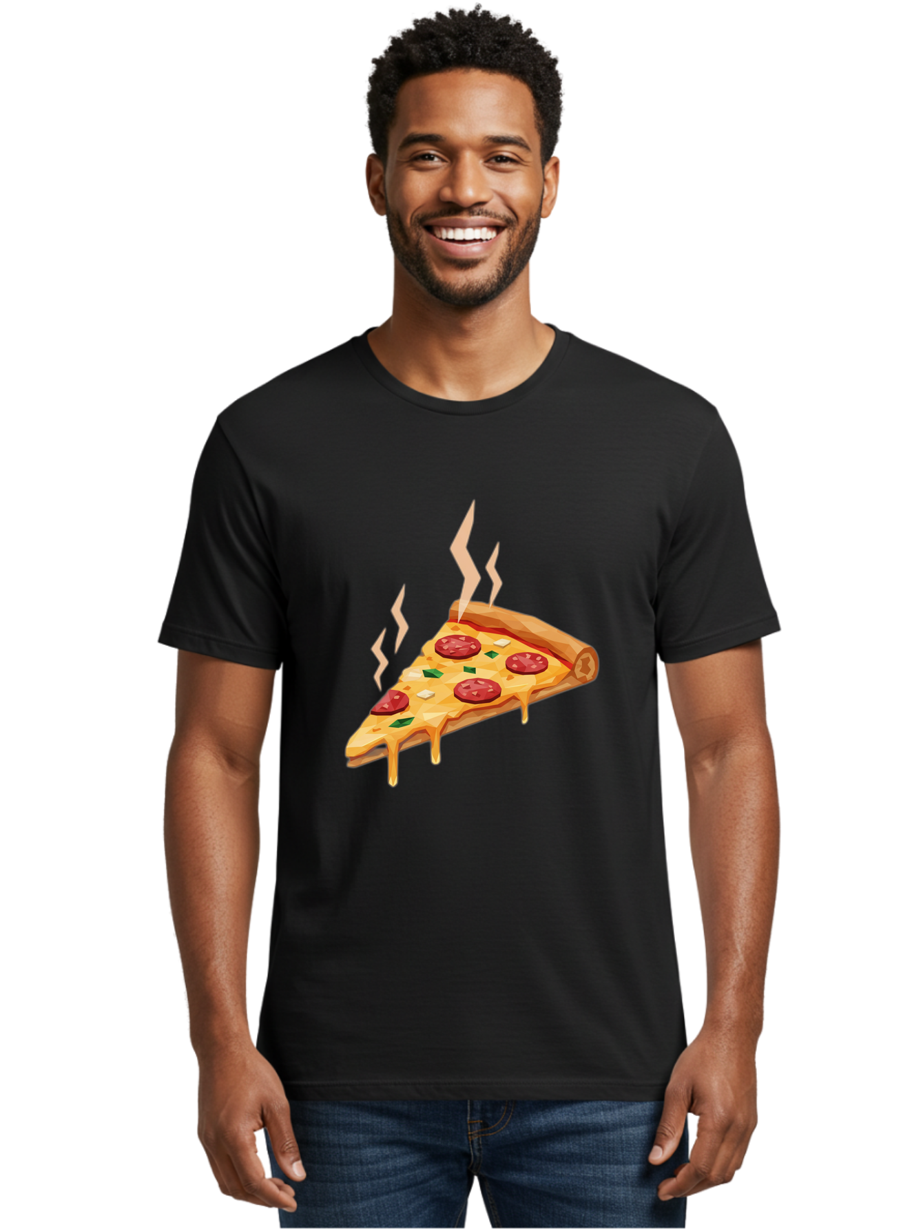 Pepperoni-Pizza-Slice-15 Men'S Graphic Tee, 100% Cotton, Comfortable Casual Summer Wear, Machine Washable, Pepperoni Pizza Slice, Melting Cheese, Green Peppers, Mozzarella, Hot, Fresh, Savory, Italian Cuisine, Melted Mozzarella, Gooey Cheese, Bac225