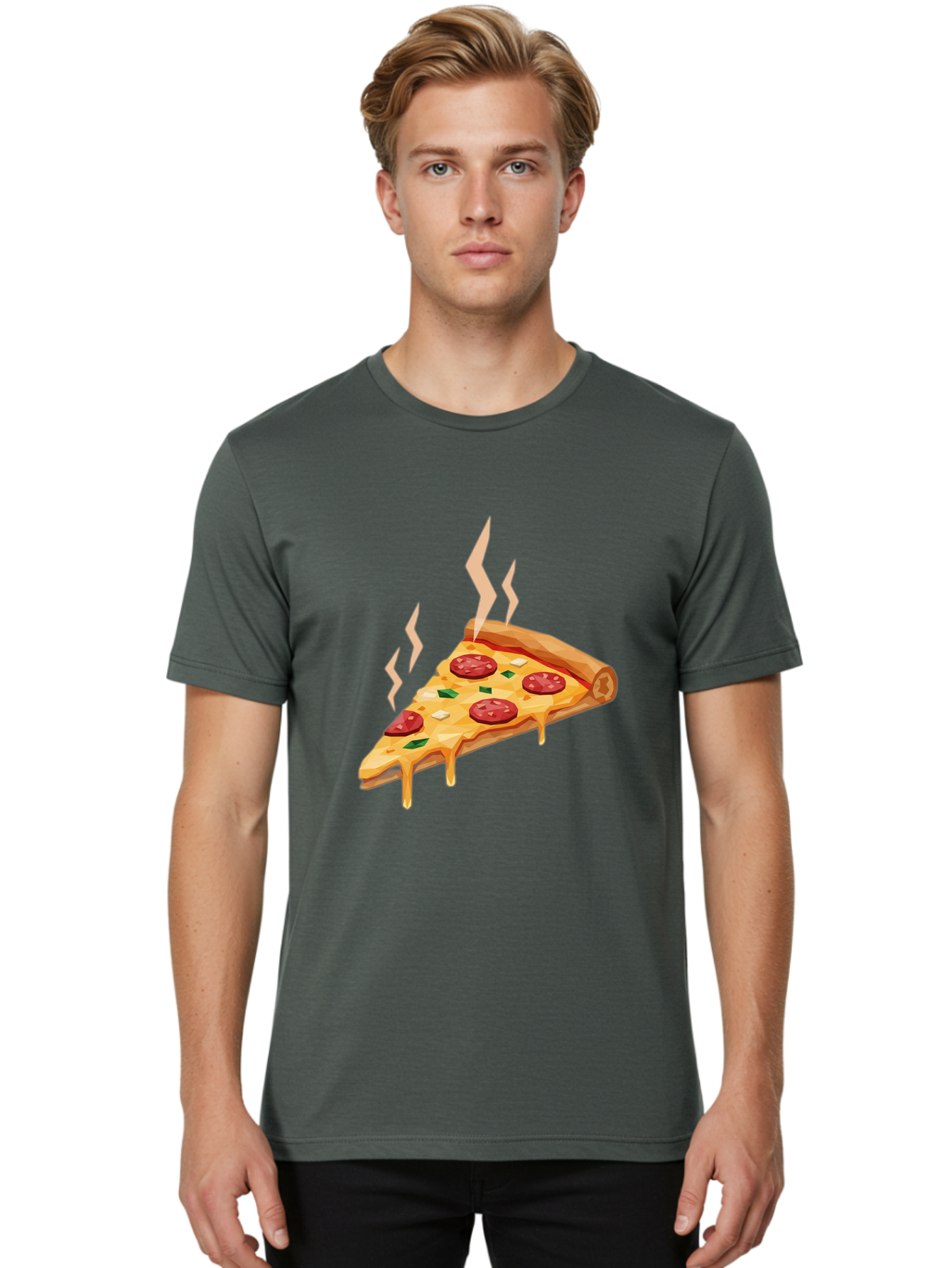 Pepperoni-Pizza-Slice-15 Men'S Graphic Tee, 100% Cotton, Comfortable Casual Summer Wear, Machine Washable, Pepperoni Pizza Slice, Melting Cheese, Green Peppers, Mozzarella, Hot, Fresh, Savory, Italian Cuisine, Melted Mozzarella, Gooey Cheese, Bac225