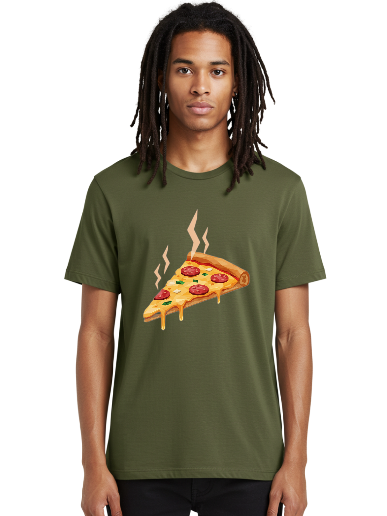 Pepperoni-Pizza-Slice-15 Men'S Graphic Tee, 100% Cotton, Comfortable Casual Summer Wear, Machine Washable, Pepperoni Pizza Slice, Melting Cheese, Green Peppers, Mozzarella, Hot, Fresh, Savory, Italian Cuisine, Melted Mozzarella, Gooey Cheese, Bac225