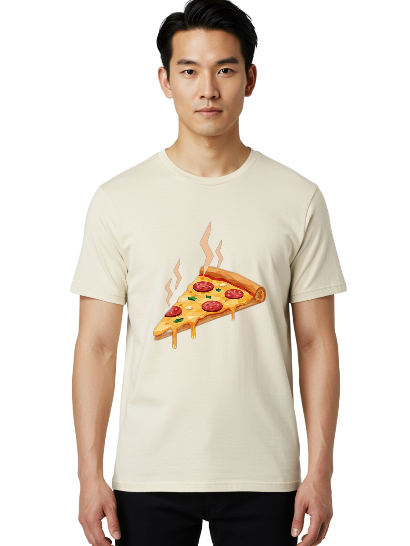 Pepperoni-Pizza-Slice-15 Men'S Graphic Tee, 100% Cotton, Comfortable Casual Summer Wear, Machine Washable, Pepperoni Pizza Slice, Melting Cheese, Green Peppers, Mozzarella, Hot, Fresh, Savory, Italian Cuisine, Melted Mozzarella, Gooey Cheese, Bac225