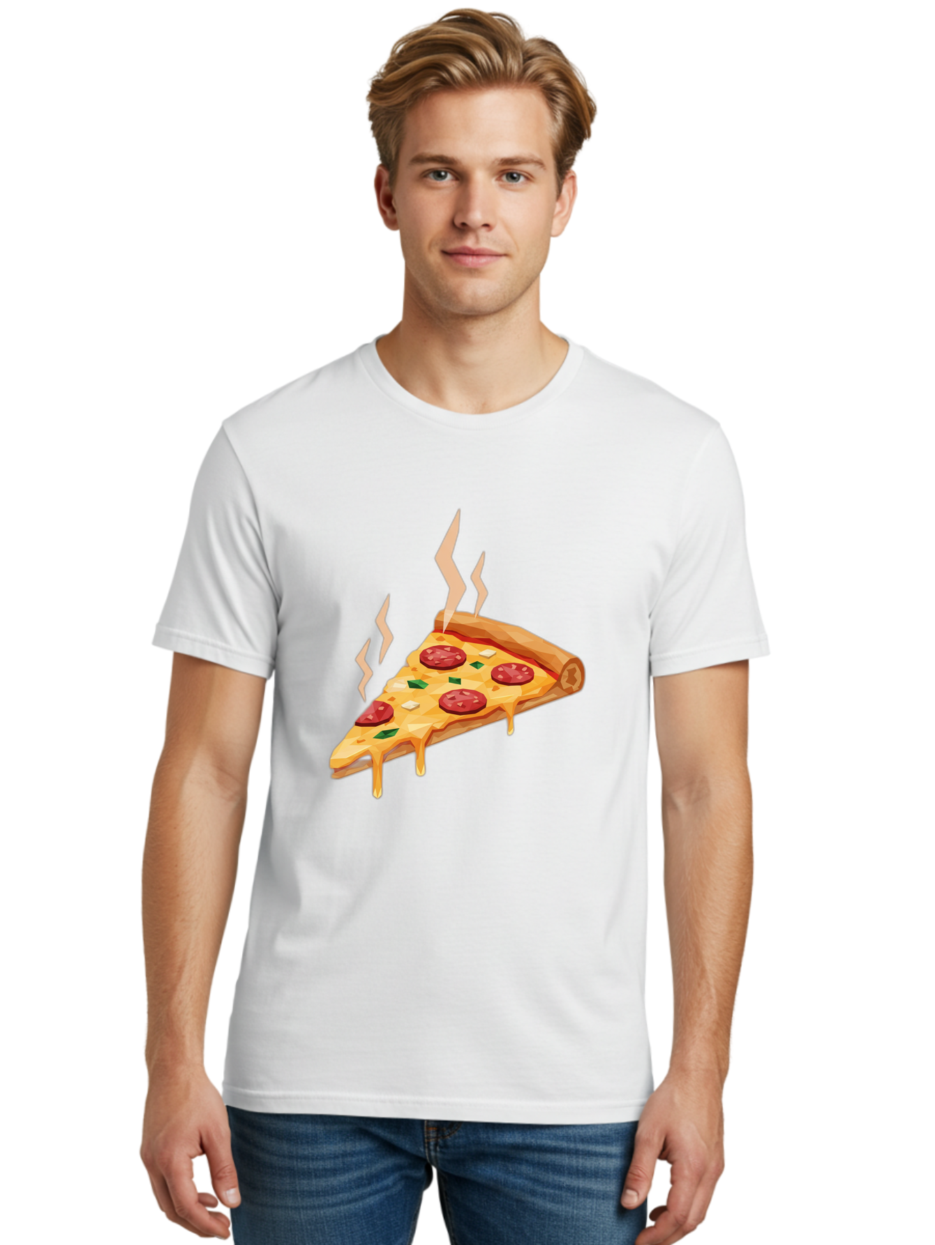 Pepperoni-Pizza-Slice-15 Men'S Graphic Tee, 100% Cotton, Comfortable Casual Summer Wear, Machine Washable, Pepperoni Pizza Slice, Melting Cheese, Green Peppers, Mozzarella, Hot, Fresh, Savory, Italian Cuisine, Melted Mozzarella, Gooey Cheese, Bac225