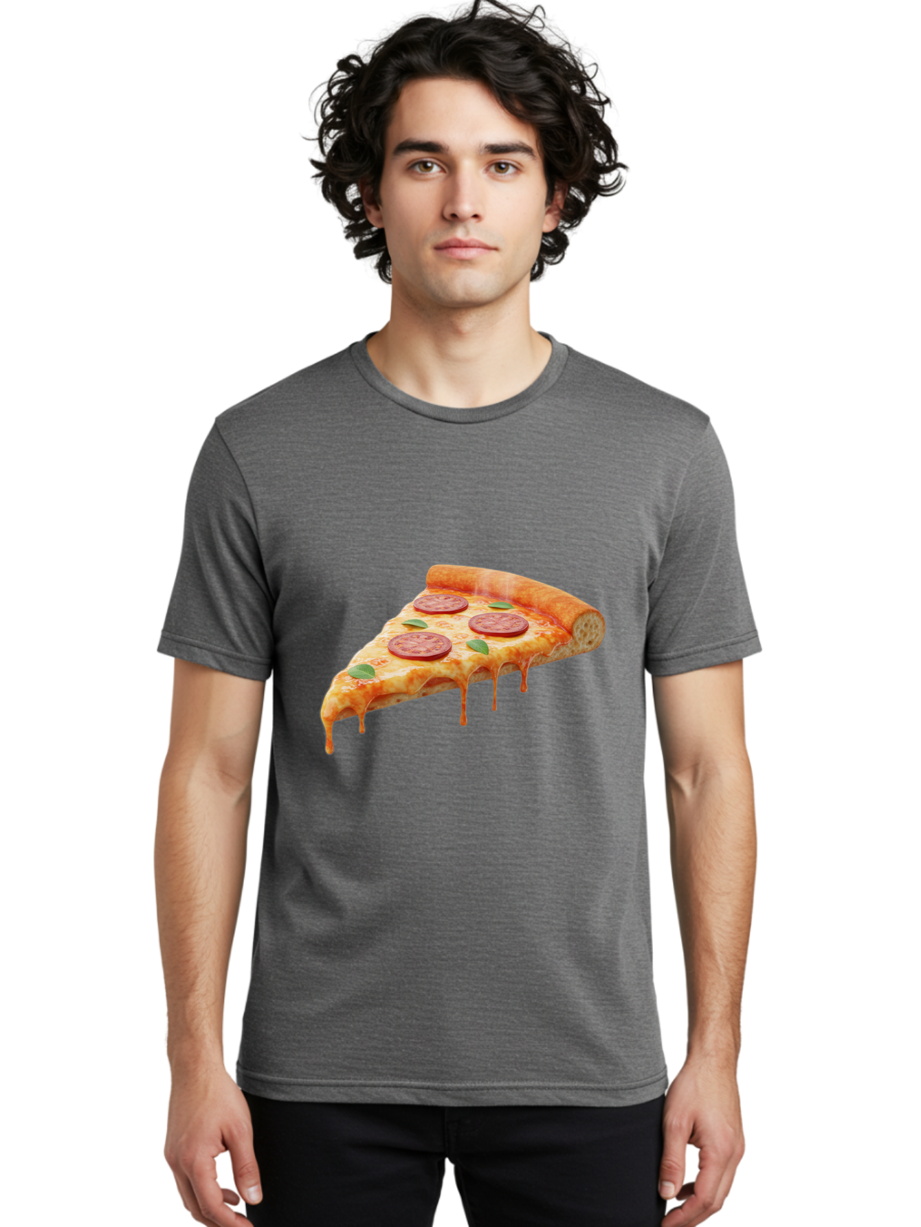 Pepperoni-Pizza-Slice-16 Men'S Graphic Tee, 100% Cotton, Comfortable Casual Summer Wear, Machine Washable, Pepperoni Pizza, Pizza Slice, Melting Cheese, Pepperoni Toppings, Basil Leaves, Italian Food, Savory Delight, Tasty Treat, Bac226