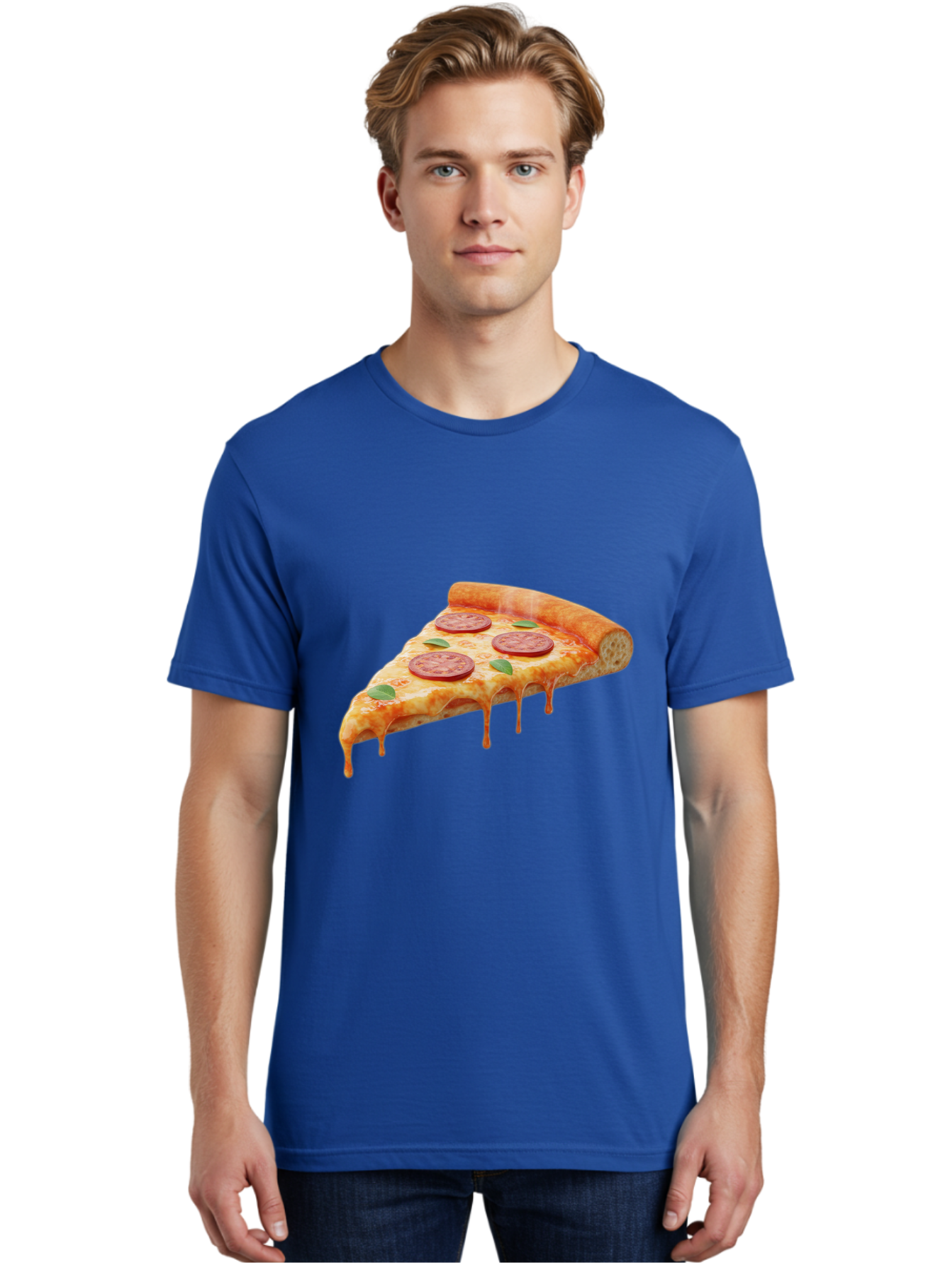 Pepperoni-Pizza-Slice-16 Men'S Graphic Tee, 100% Cotton, Comfortable Casual Summer Wear, Machine Washable, Pepperoni Pizza, Pizza Slice, Melting Cheese, Pepperoni Toppings, Basil Leaves, Italian Food, Savory Delight, Tasty Treat, Bac226
