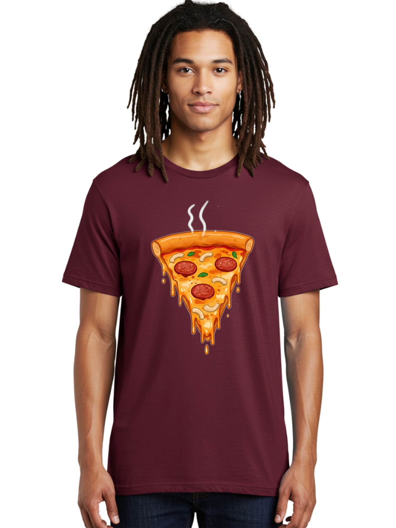 Pepperoni-Pizza-Slice-18 Men'S Graphic Tee, 100% Cotton, Comfortable Casual Summer Wear, Machine Washable, Cheesy Pizza Slice, Pepperoni Pizza, Melted Cheese, Hot Pizza, Fresh Basil, Pepperoni Slices, Steaming Pizza, Tasty Topping, Pizza Lover Bac228