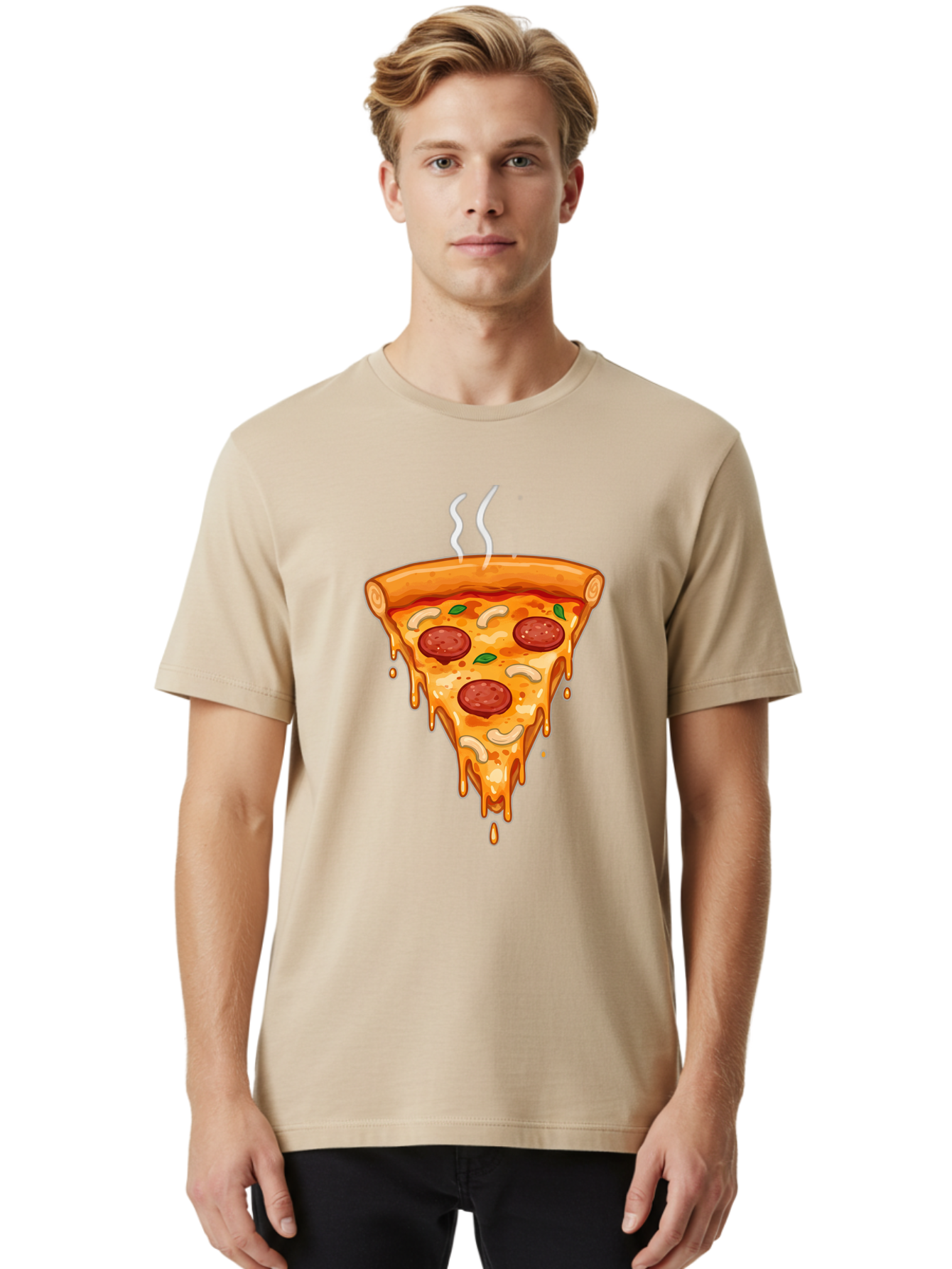 Pepperoni-Pizza-Slice-18 Men'S Graphic Tee, 100% Cotton, Comfortable Casual Summer Wear, Machine Washable, Cheesy Pizza Slice, Pepperoni Pizza, Melted Cheese, Hot Pizza, Fresh Basil, Pepperoni Slices, Steaming Pizza, Tasty Topping, Pizza Lover Bac228