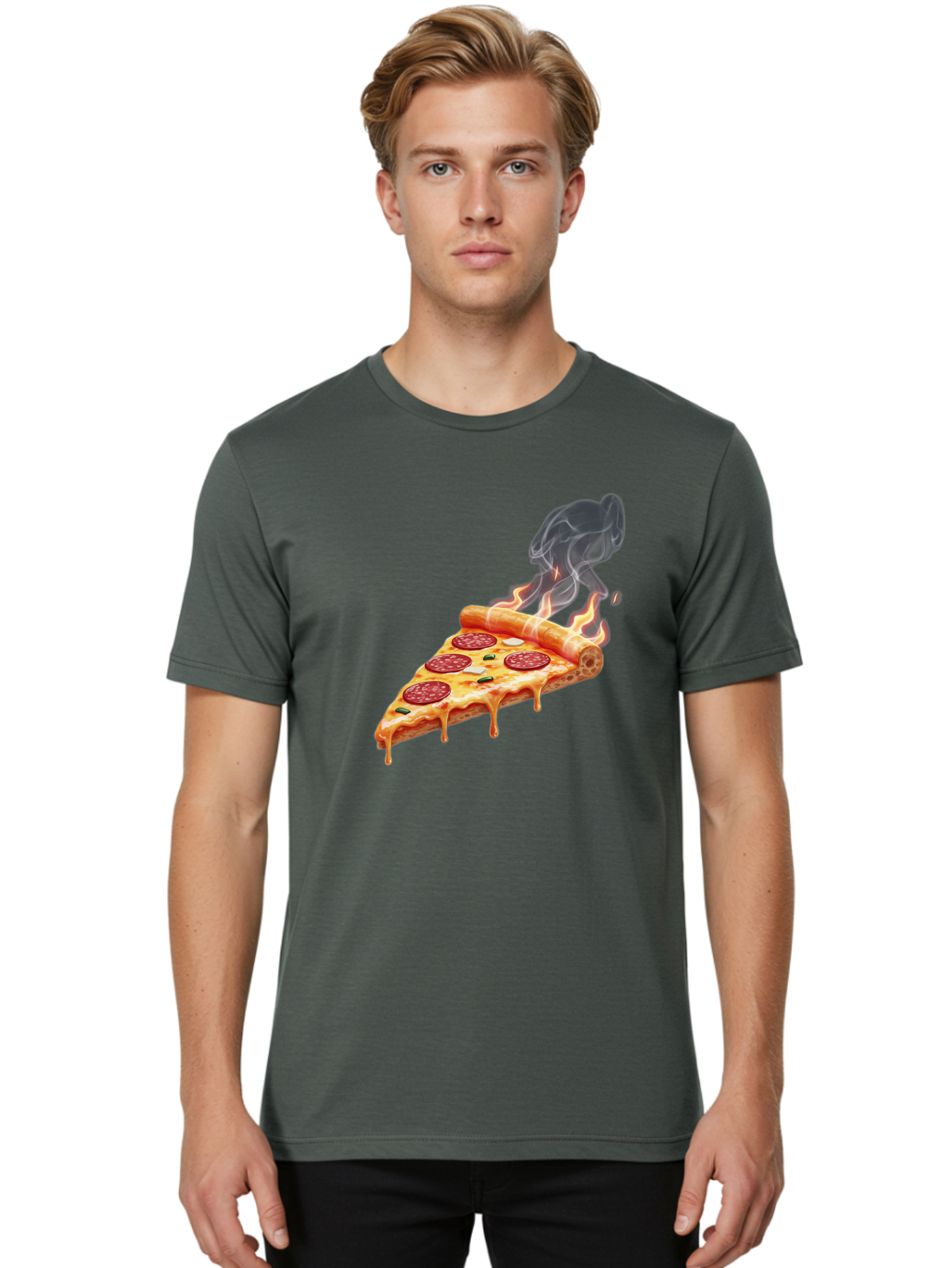 Pepperoni-Pizza-Slice-19 Men'S Graphic Tee, 100% Cotton, Comfortable Casual Summer Wear, Machine Washable, Pepperoni Pizza, Melting Cheese, Fresh Basil, Hot Pizza, Savory Flavors, Italian Cuisine, Pizza Slice, Food Illustration, Pepperoni, Bac229