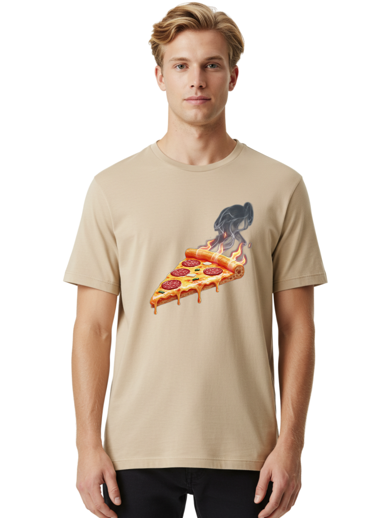 Pepperoni-Pizza-Slice-19 Men'S Graphic Tee, 100% Cotton, Comfortable Casual Summer Wear, Machine Washable, Pepperoni Pizza, Melting Cheese, Fresh Basil, Hot Pizza, Savory Flavors, Italian Cuisine, Pizza Slice, Food Illustration, Pepperoni, Bac229