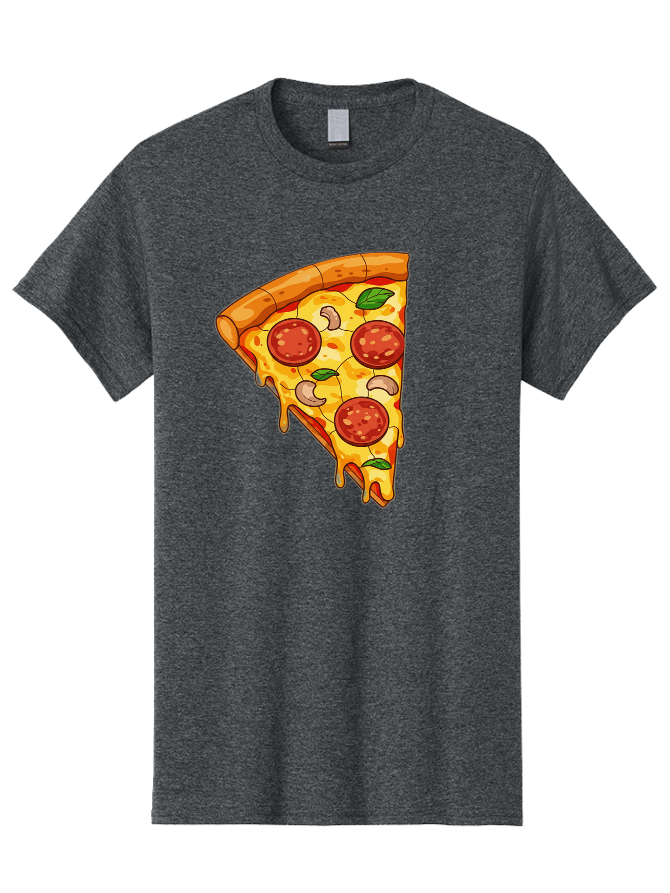 Pepperoni-Pizza-Slice-2 Men'S Graphic Tee, 100% Cotton, Comfortable Casual Summer Wear, Machine Washable, Cheesy Pizza Slice, Pepperoni Pizza, Cashew Nuts, Basil Leaves, Melted Cheese, Golden Crust, Cartoon Pizza, Pizza Graphics, Bac230