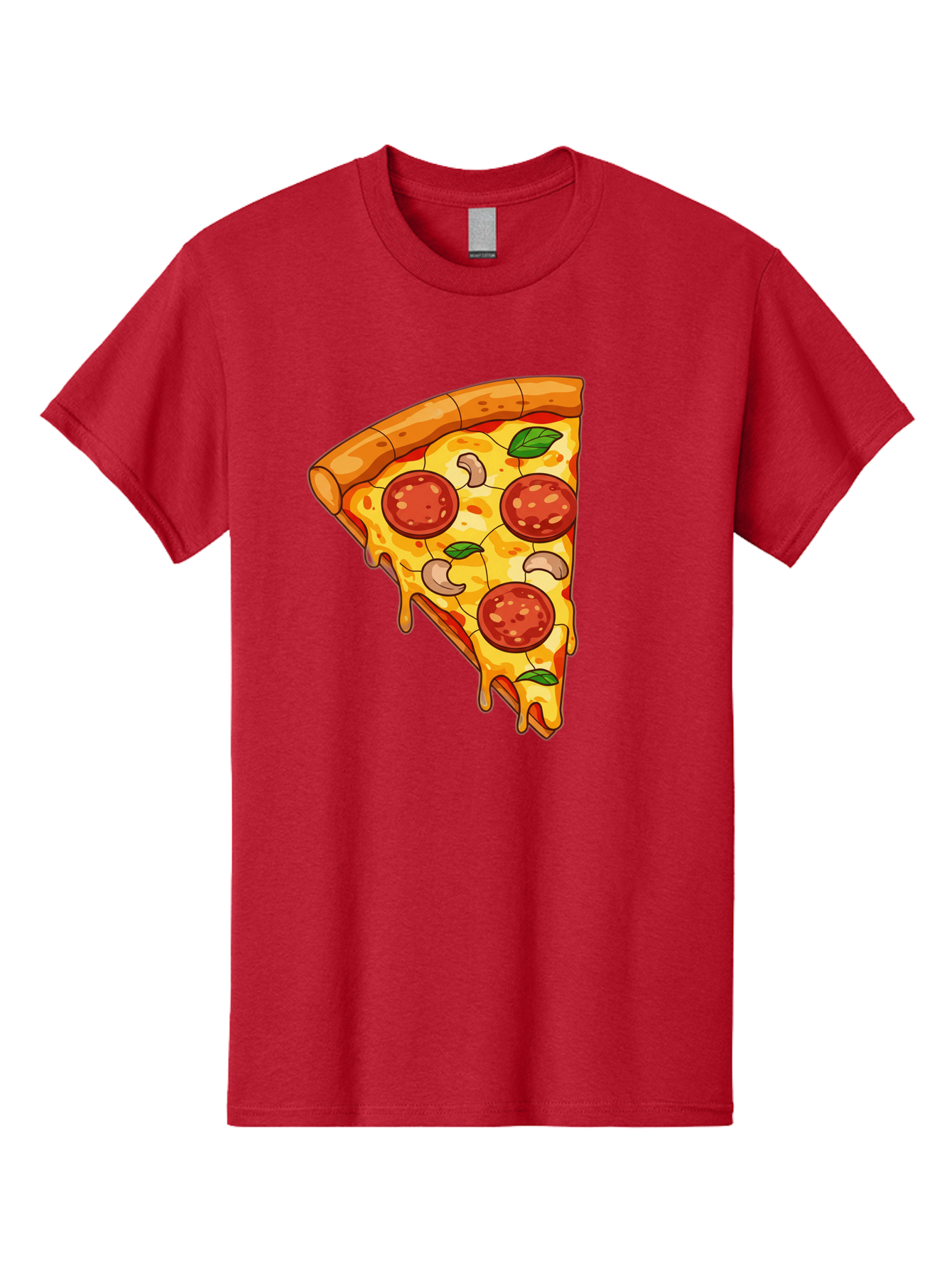 Pepperoni-Pizza-Slice-2 Men'S Graphic Tee, 100% Cotton, Comfortable Casual Summer Wear, Machine Washable, Cheesy Pizza Slice, Pepperoni Pizza, Cashew Nuts, Basil Leaves, Melted Cheese, Golden Crust, Cartoon Pizza, Pizza Graphics, Bac230