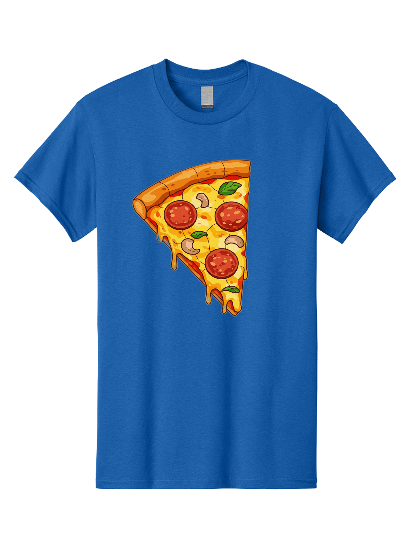 Pepperoni-Pizza-Slice-2 Men'S Graphic Tee, 100% Cotton, Comfortable Casual Summer Wear, Machine Washable, Cheesy Pizza Slice, Pepperoni Pizza, Cashew Nuts, Basil Leaves, Melted Cheese, Golden Crust, Cartoon Pizza, Pizza Graphics, Bac230