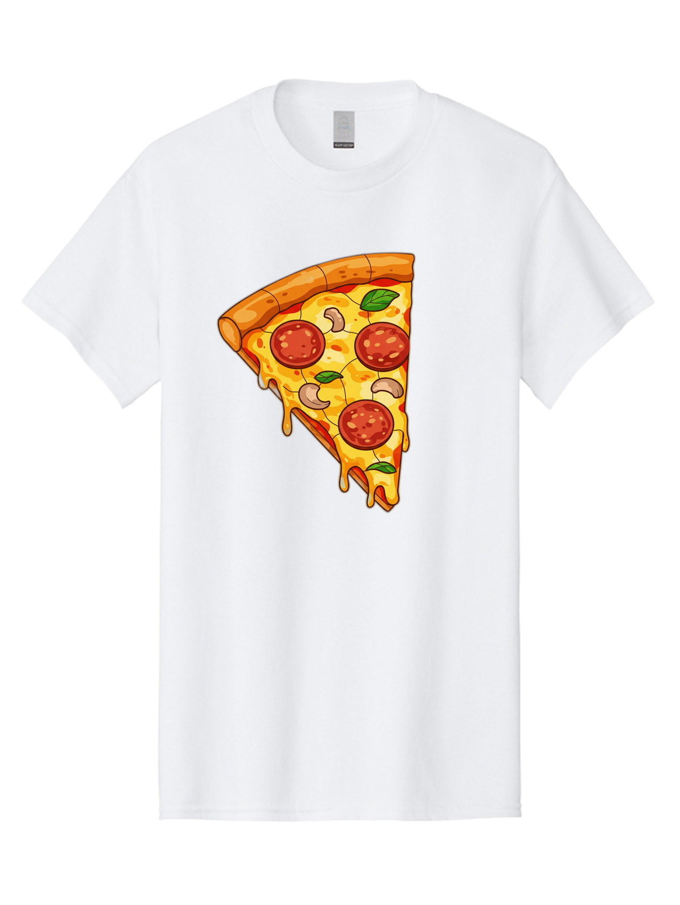 Pepperoni-Pizza-Slice-2 Men'S Graphic Tee, 100% Cotton, Comfortable Casual Summer Wear, Machine Washable, Cheesy Pizza Slice, Pepperoni Pizza, Cashew Nuts, Basil Leaves, Melted Cheese, Golden Crust, Cartoon Pizza, Pizza Graphics, Bac230