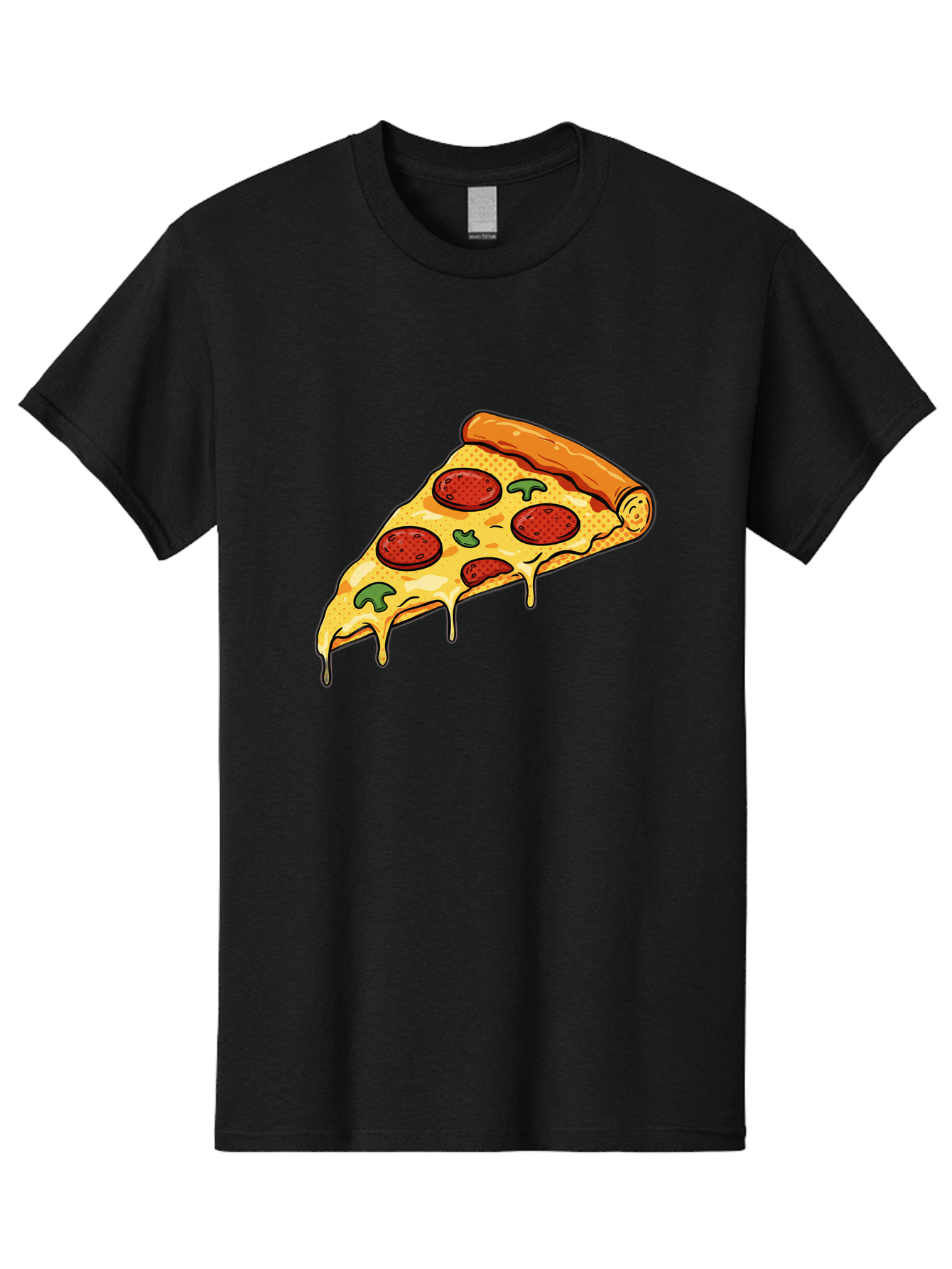 Pepperoni-Pizza-Slice-20 Men'S Graphic Tee, 100% Cotton, Comfortable Casual Summer Wear, Machine Washable, Pepperoni Pizza, Pizza Slice, Melted Cheese, Green Peppers, Tomato Sauce, Italian Food, Food Illustration, Cartoon Pizza, Tasty Pizza, Bac231
