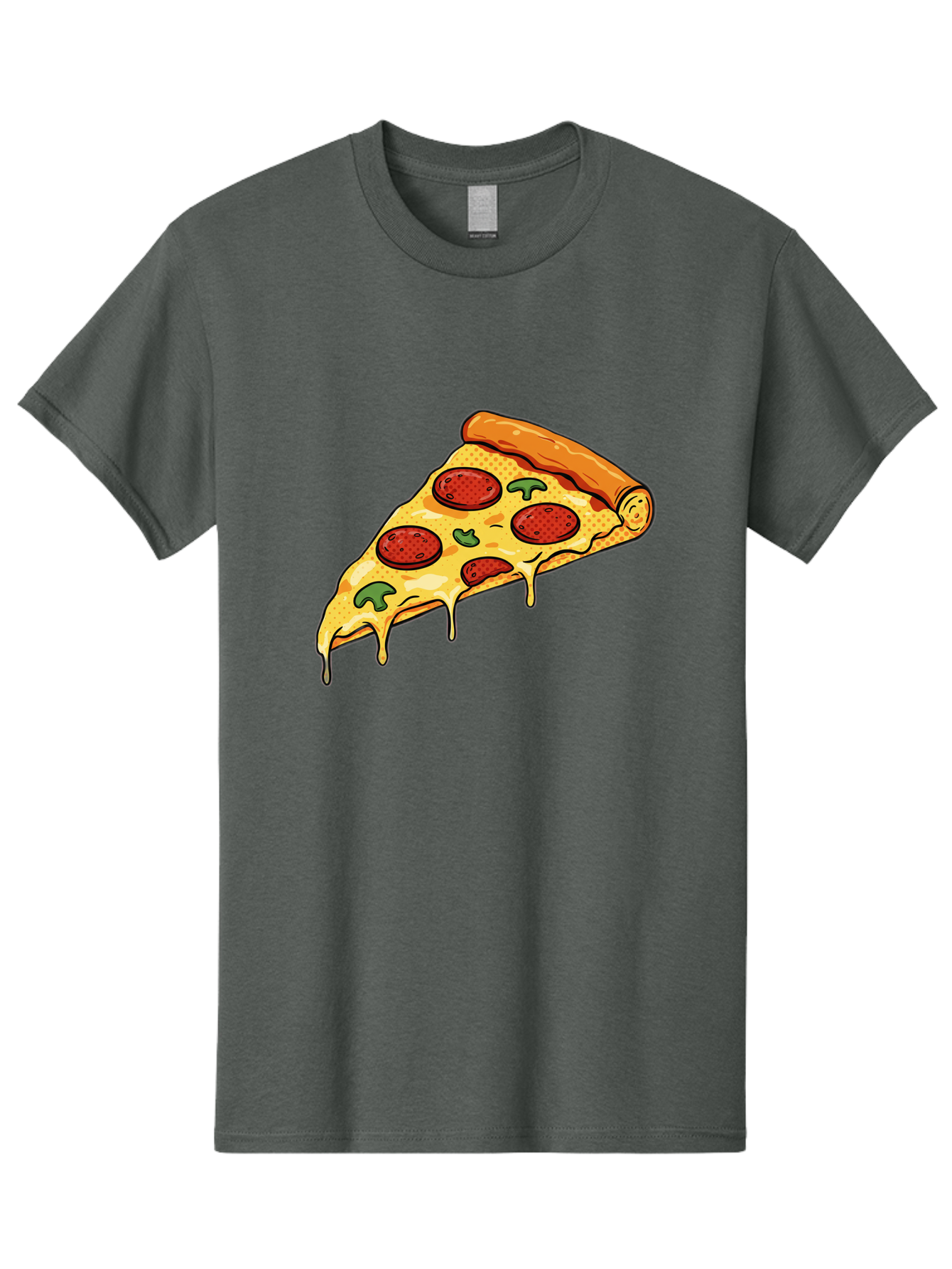 Pepperoni-Pizza-Slice-20 Men'S Graphic Tee, 100% Cotton, Comfortable Casual Summer Wear, Machine Washable, Pepperoni Pizza, Pizza Slice, Melted Cheese, Green Peppers, Tomato Sauce, Italian Food, Food Illustration, Cartoon Pizza, Tasty Pizza, Bac231