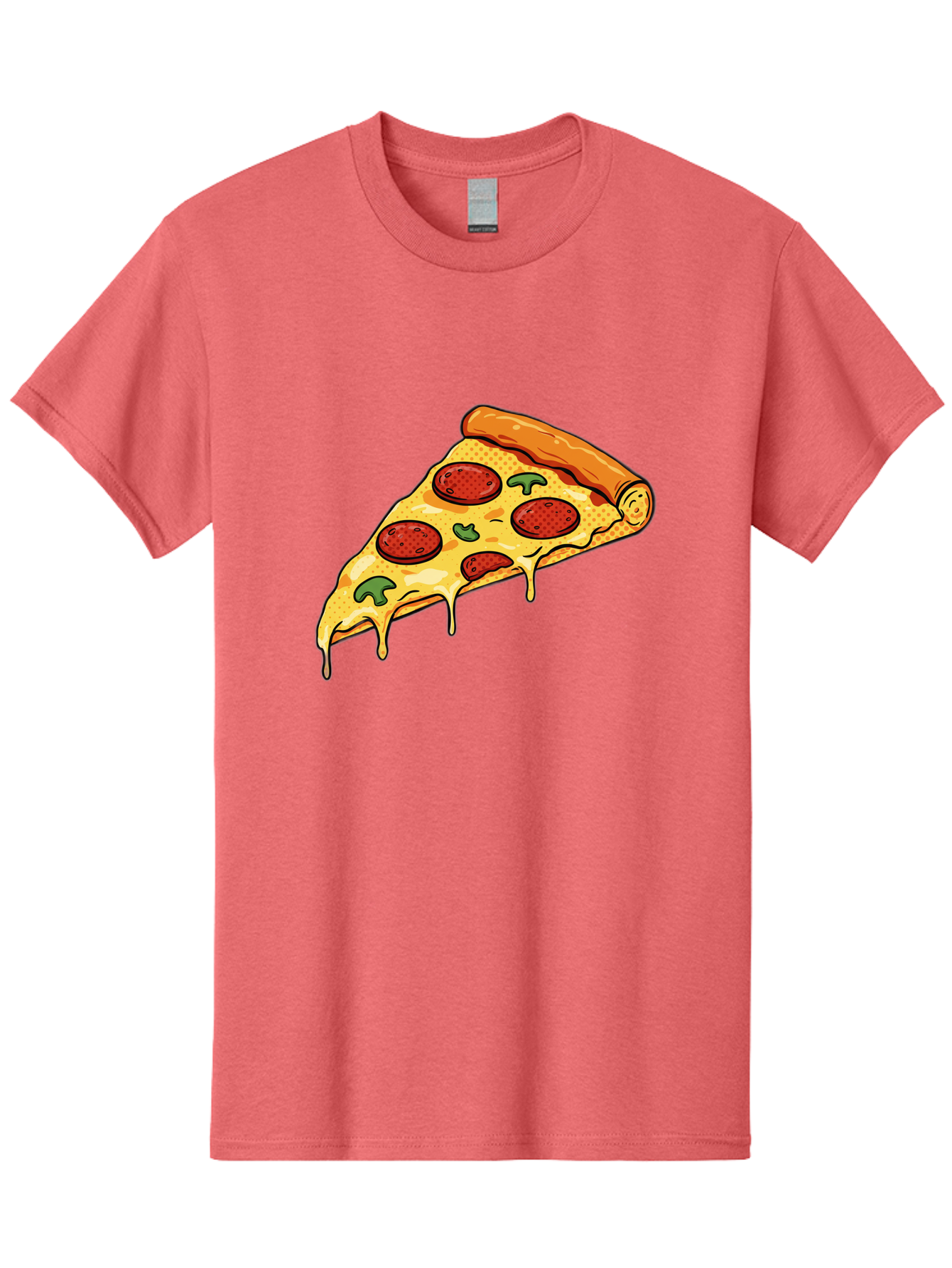 Pepperoni-Pizza-Slice-20 Men'S Graphic Tee, 100% Cotton, Comfortable Casual Summer Wear, Machine Washable, Pepperoni Pizza, Pizza Slice, Melted Cheese, Green Peppers, Tomato Sauce, Italian Food, Food Illustration, Cartoon Pizza, Tasty Pizza, Bac231