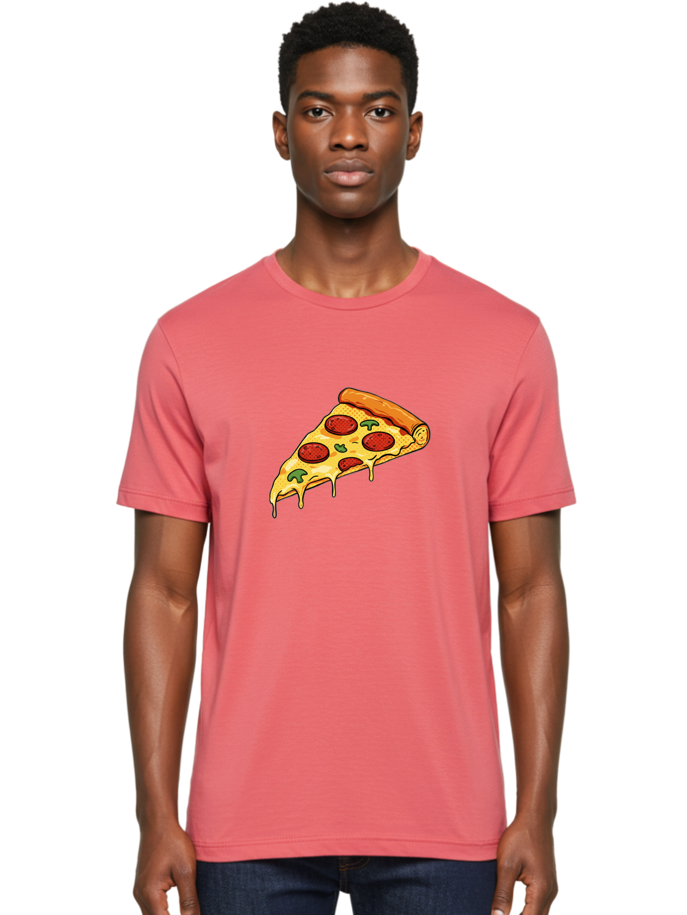 Pepperoni-Pizza-Slice-20 Men'S Graphic Tee, 100% Cotton, Comfortable Casual Summer Wear, Machine Washable, Pepperoni Pizza, Pizza Slice, Melted Cheese, Green Peppers, Tomato Sauce, Italian Food, Food Illustration, Cartoon Pizza, Tasty Pizza, Bac231