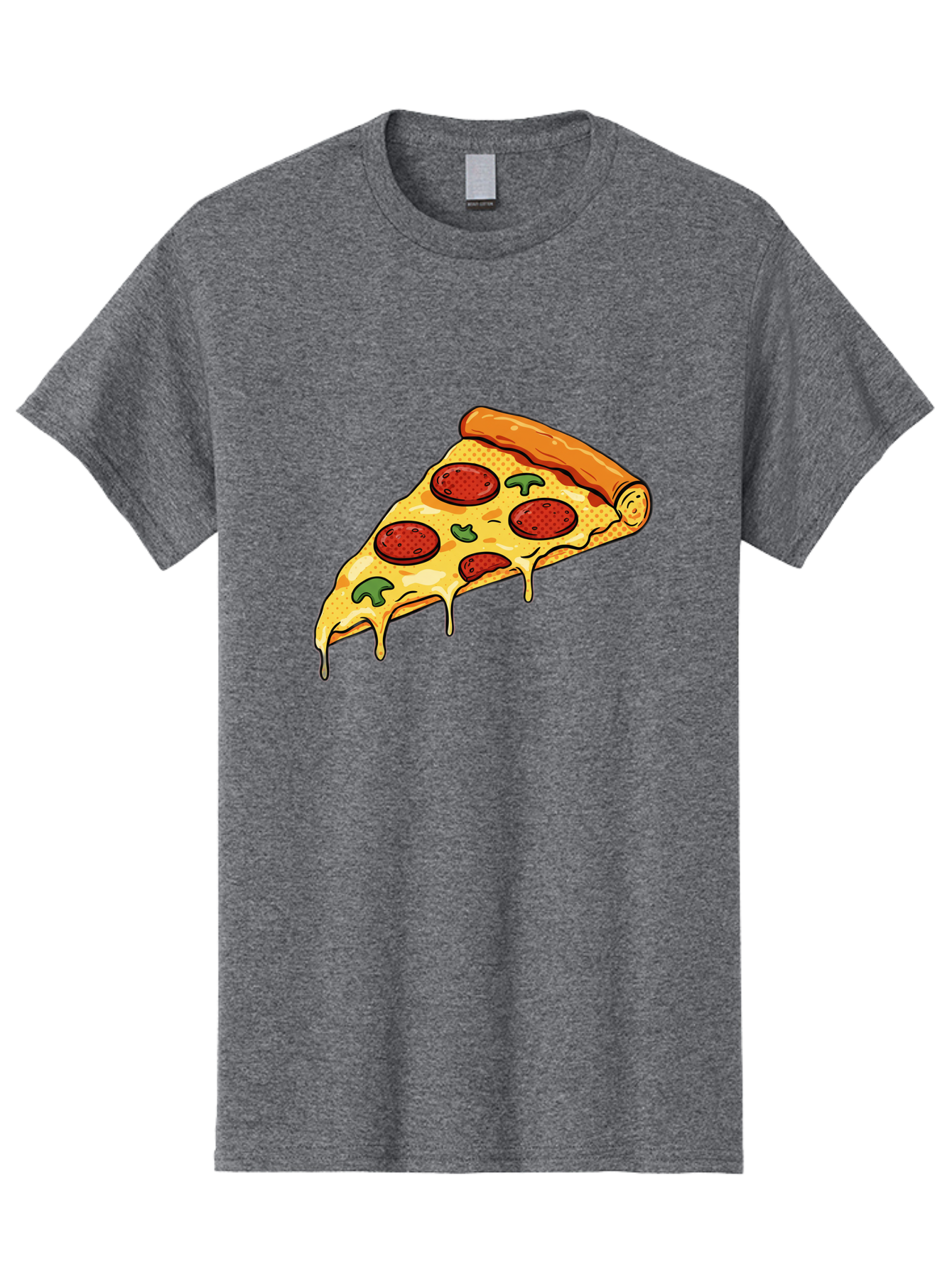 Pepperoni-Pizza-Slice-20 Men'S Graphic Tee, 100% Cotton, Comfortable Casual Summer Wear, Machine Washable, Pepperoni Pizza, Pizza Slice, Melted Cheese, Green Peppers, Tomato Sauce, Italian Food, Food Illustration, Cartoon Pizza, Tasty Pizza, Bac231