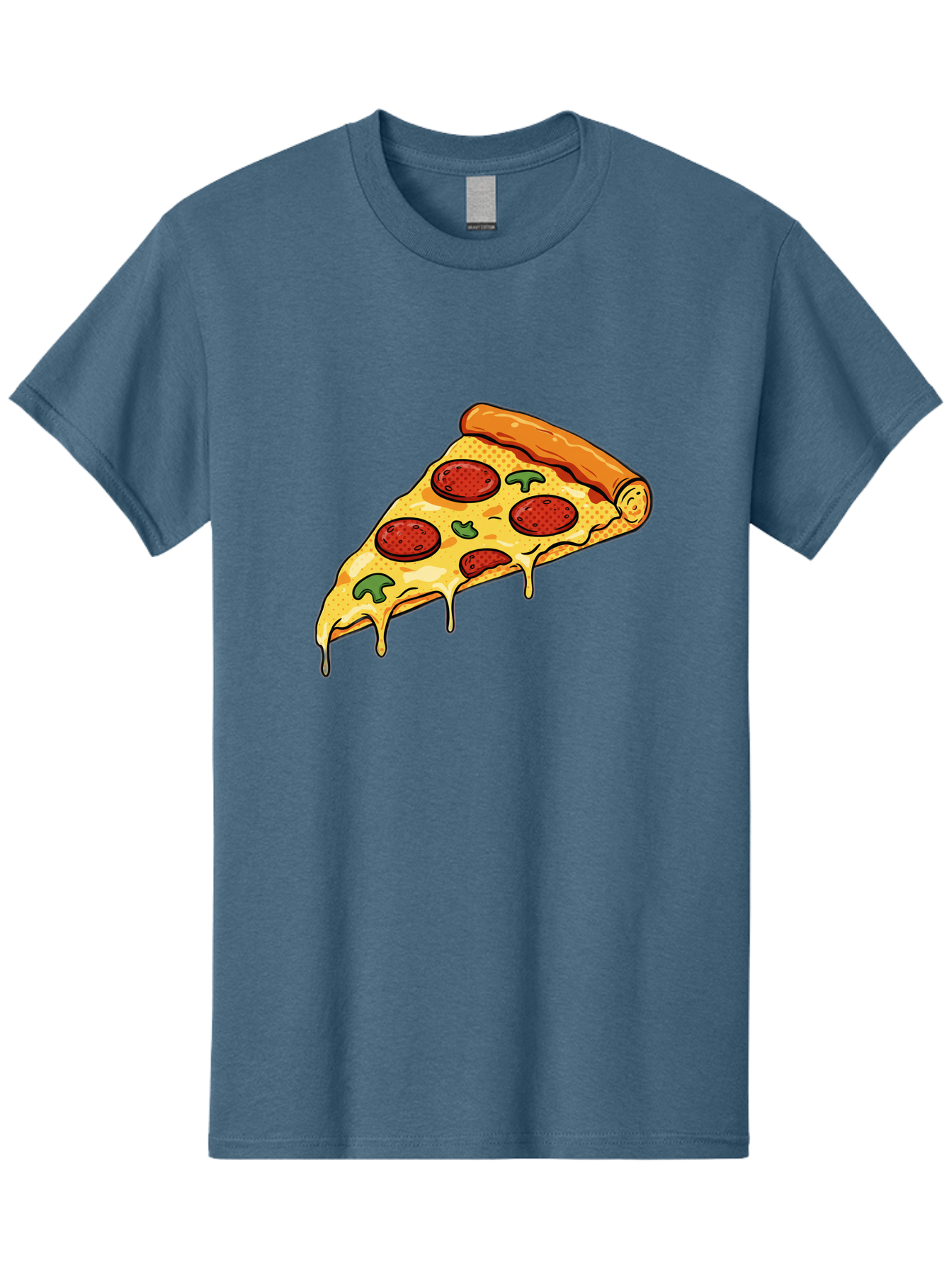 Pepperoni-Pizza-Slice-20 Men'S Graphic Tee, 100% Cotton, Comfortable Casual Summer Wear, Machine Washable, Pepperoni Pizza, Pizza Slice, Melted Cheese, Green Peppers, Tomato Sauce, Italian Food, Food Illustration, Cartoon Pizza, Tasty Pizza, Bac231
